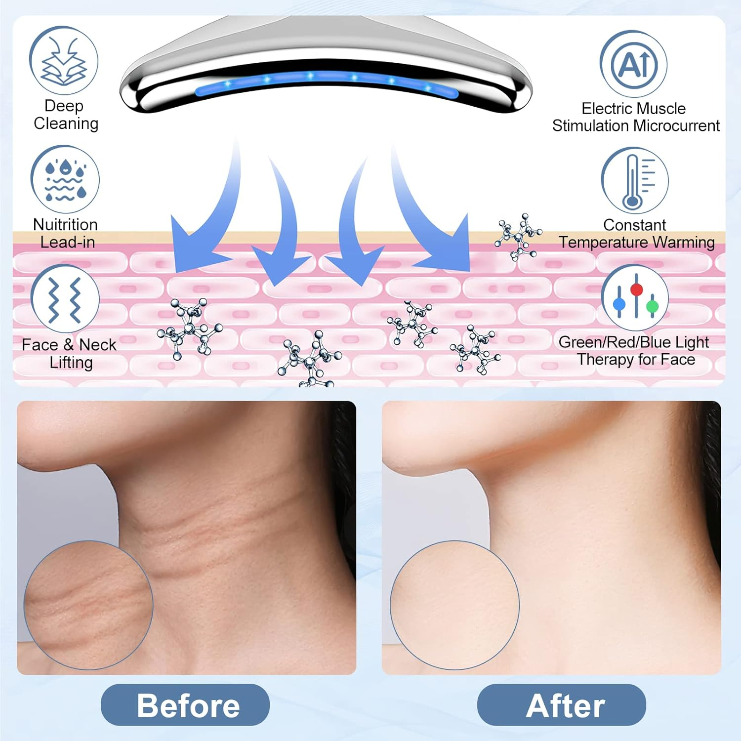 Face Massager, 3-In-1 anti Wrinkles Facial and Neck Massager, Face Sculpting Tool, Electric Face Neck Lifting Massager with 45 &plusmn;5℃ Heat & 3 Massage Modes Skin Care, Improve,Tightening and Smooth image number 4