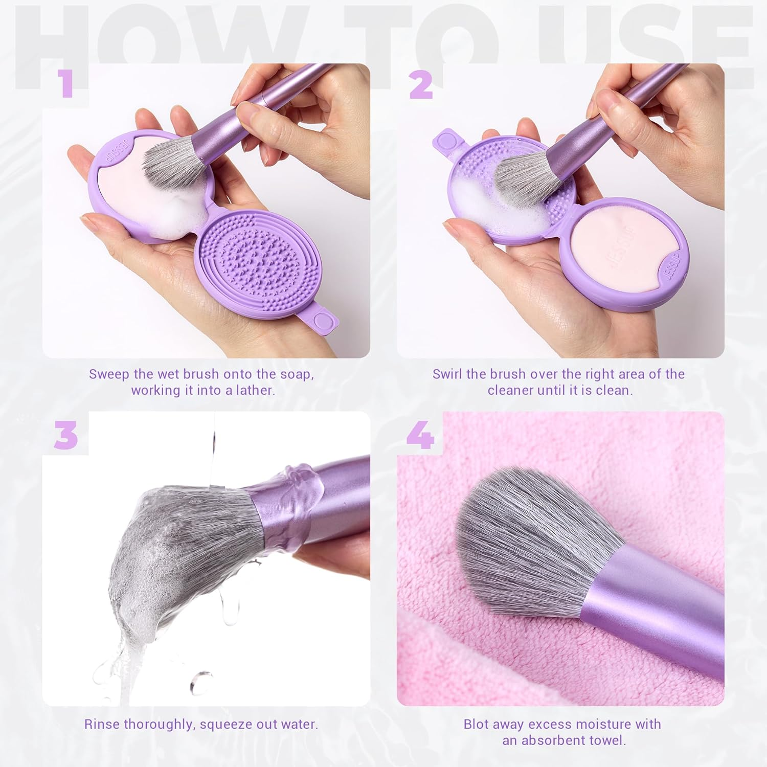 Jessup Makeup Brush Cleaner Mat Silicone with 2Pcs Solid Soap, Portable Cleaning Tool for Cleaning Makeup Sponges Brushes, A013 image number 2