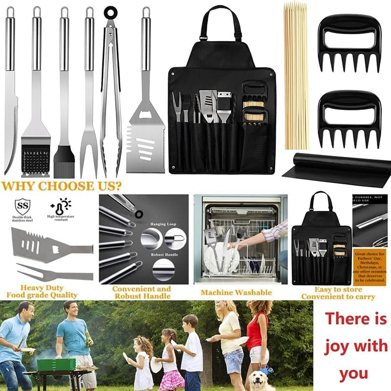Deluxe Stainless Steel BBQ Grilling Tool Set with Apron - Complete Outdoor Barbecue Accessories Kit for Men and Women - Perfect for Picnics, Parties, and Home Grilling image number 2