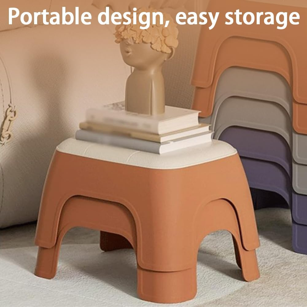 Portable Small Footstool Armchair Shoe Changing Stools Anti-Slip Chair Plastic Toddler Stool Kindergarten Household Small Bench 33X26.5X23Cm (Orange) image number 5