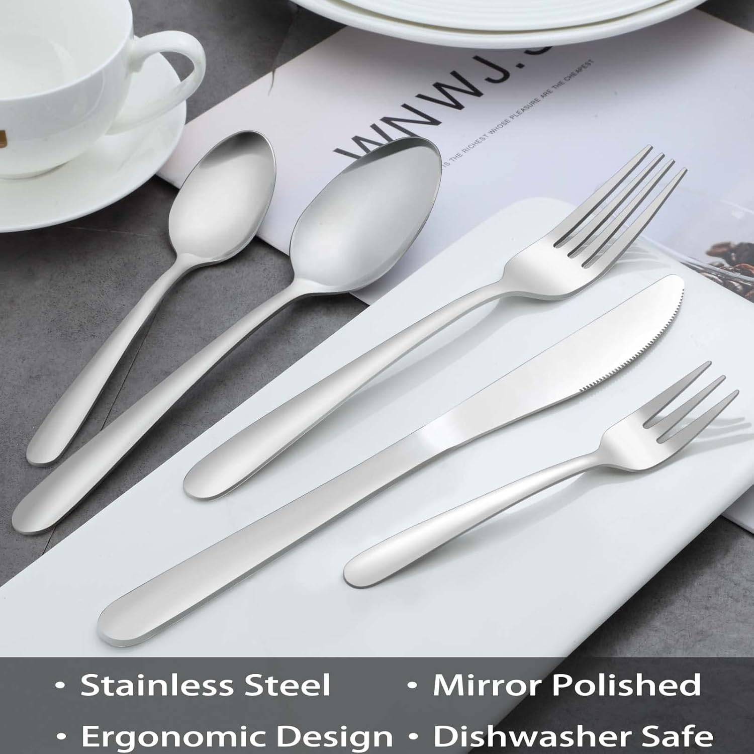BEWOS 24-Piece Stainless Steel Fork Set - 8.1 Inch (20.7Cm) Mirror Polished Forks, Sturdy & Long-Lasting, Dishwasher-Safe, a Comfortable-Grip Fork Set Is Ideal for Homes, Restaurants or Canteens image number 2