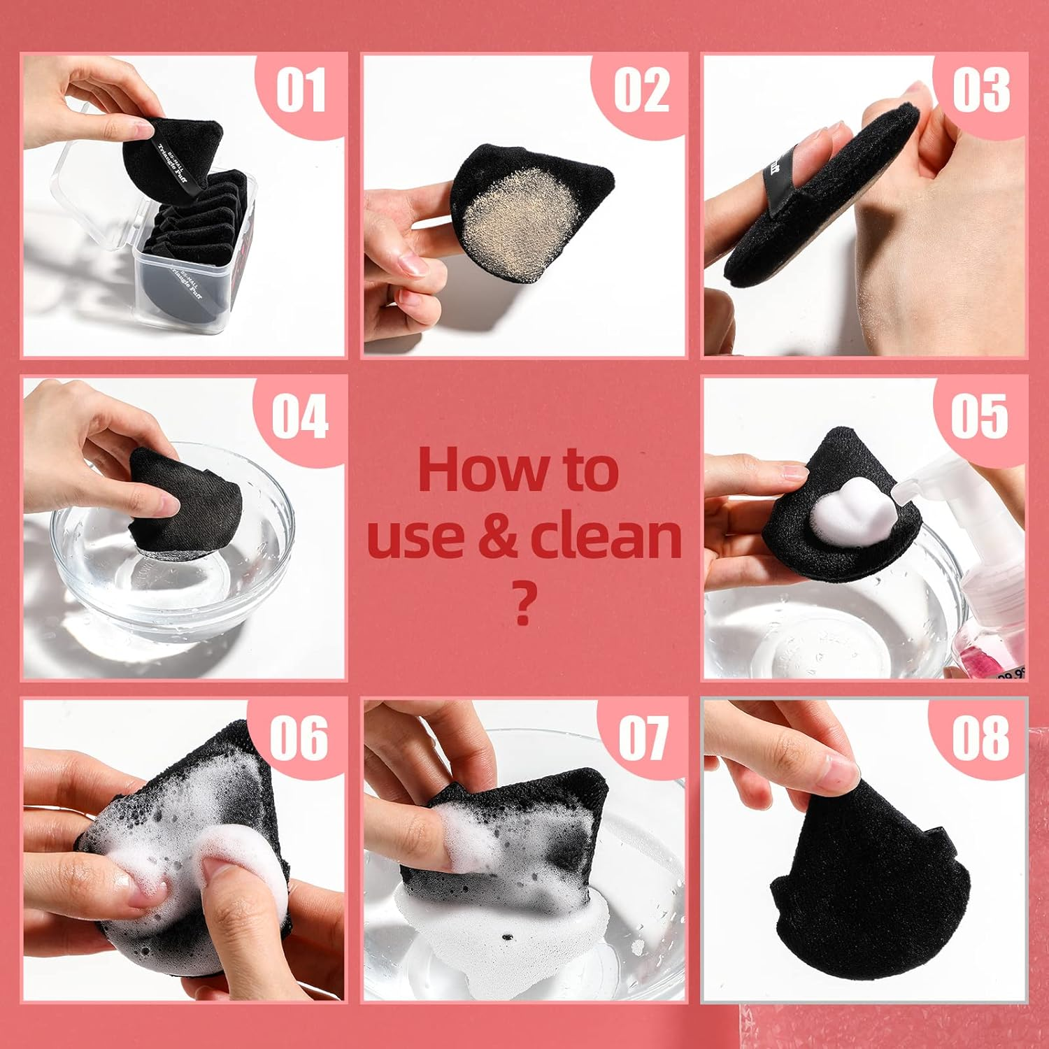 BS-MALL Triangle Powder Puff - Face Cosmetic Washable Reusable Bake Loose Foundation Sponge Mineral Pack of 14