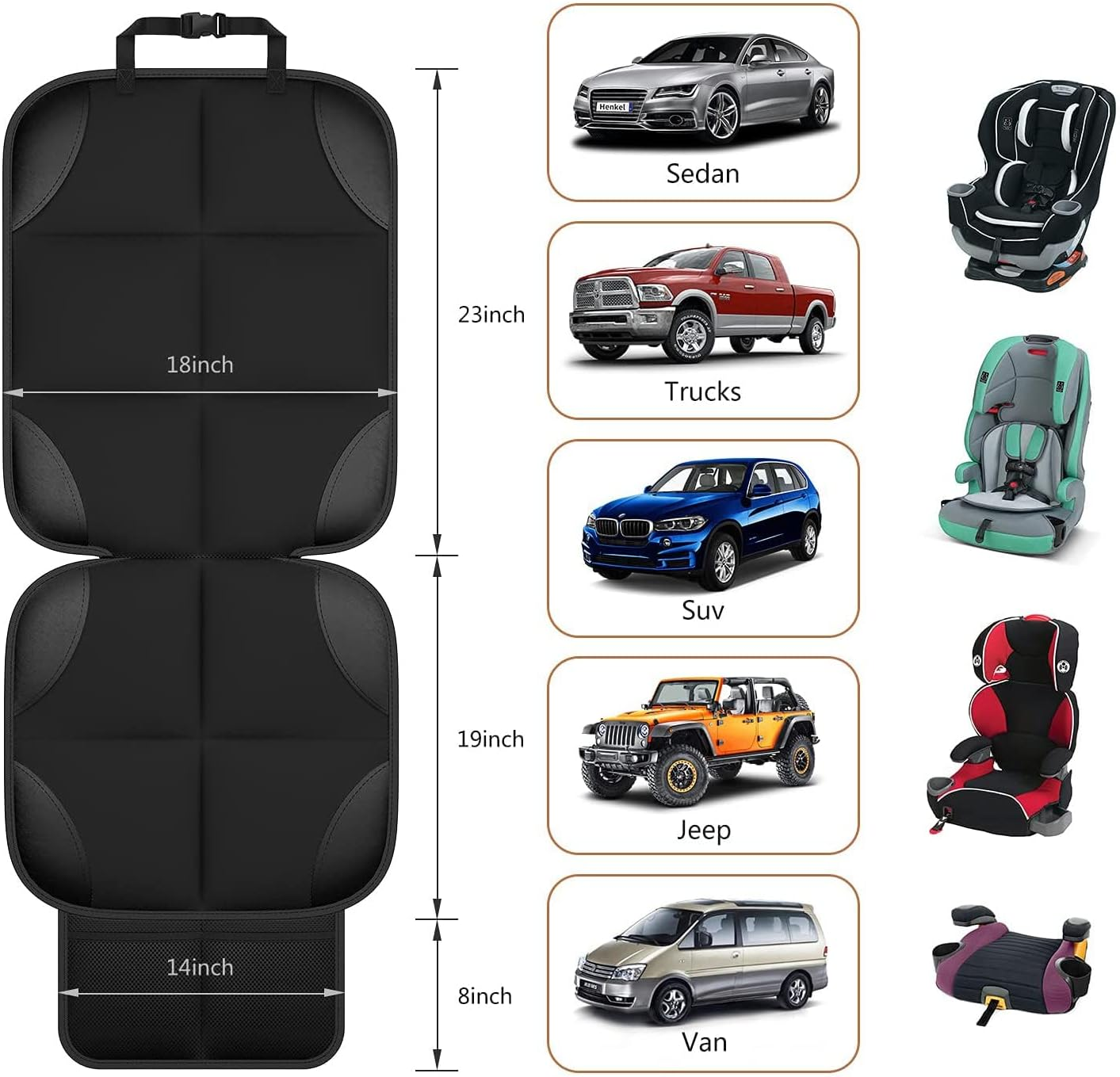 Car Seat Protector, Durable Waterproof Car Seat Cover with Thickest Padding and Non-Slip Backing Mesh Storage Pockets for Baby Child and Pet No Imprint image number 3