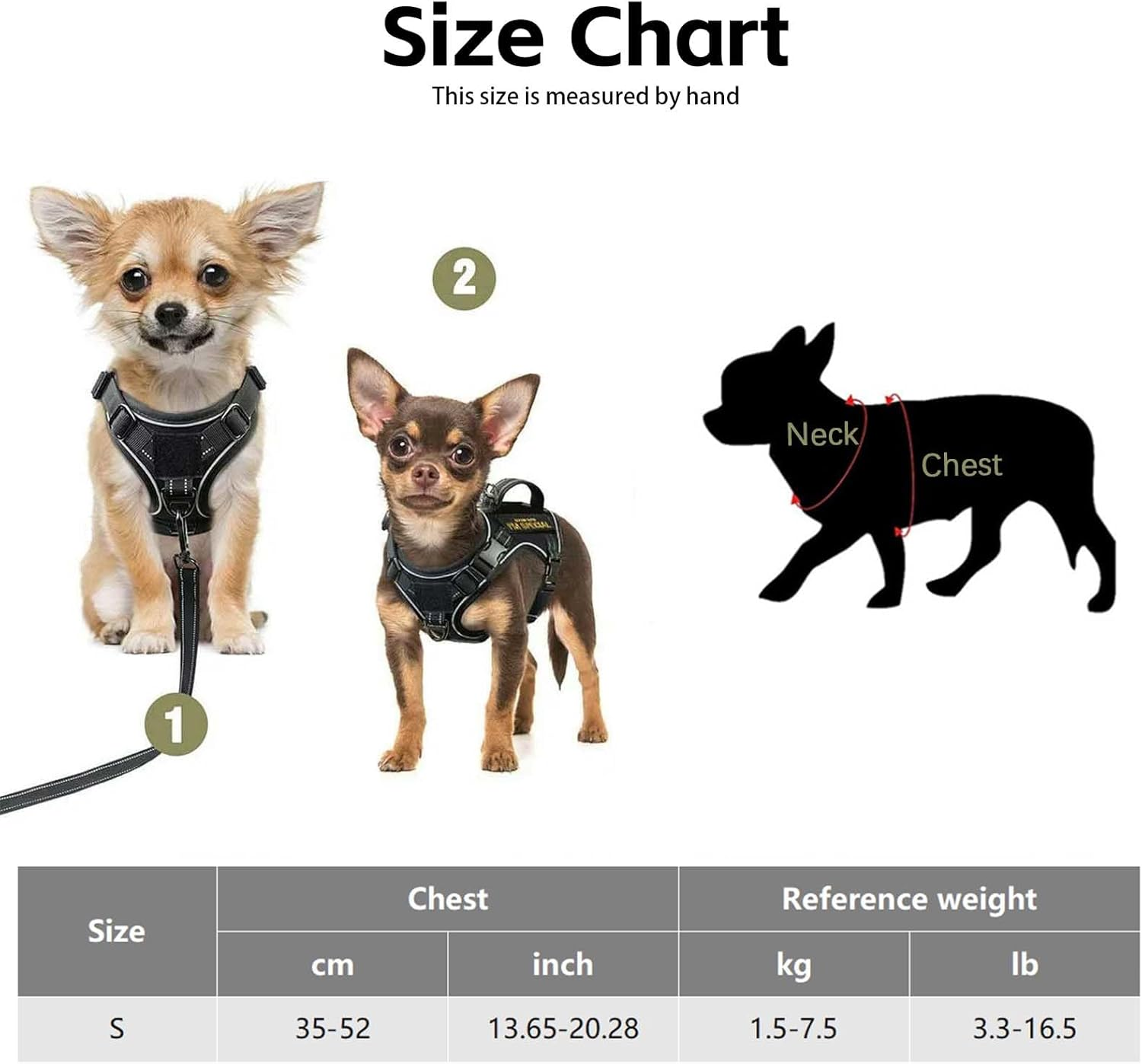 UOSIA Tactical Dog Harness for Small Dogs Military Service Dog Vest with Vertical Handle and Reflective No Pull Adjustable Pet Vest Harness for Outdoor Training - Harness And Leash image number 1