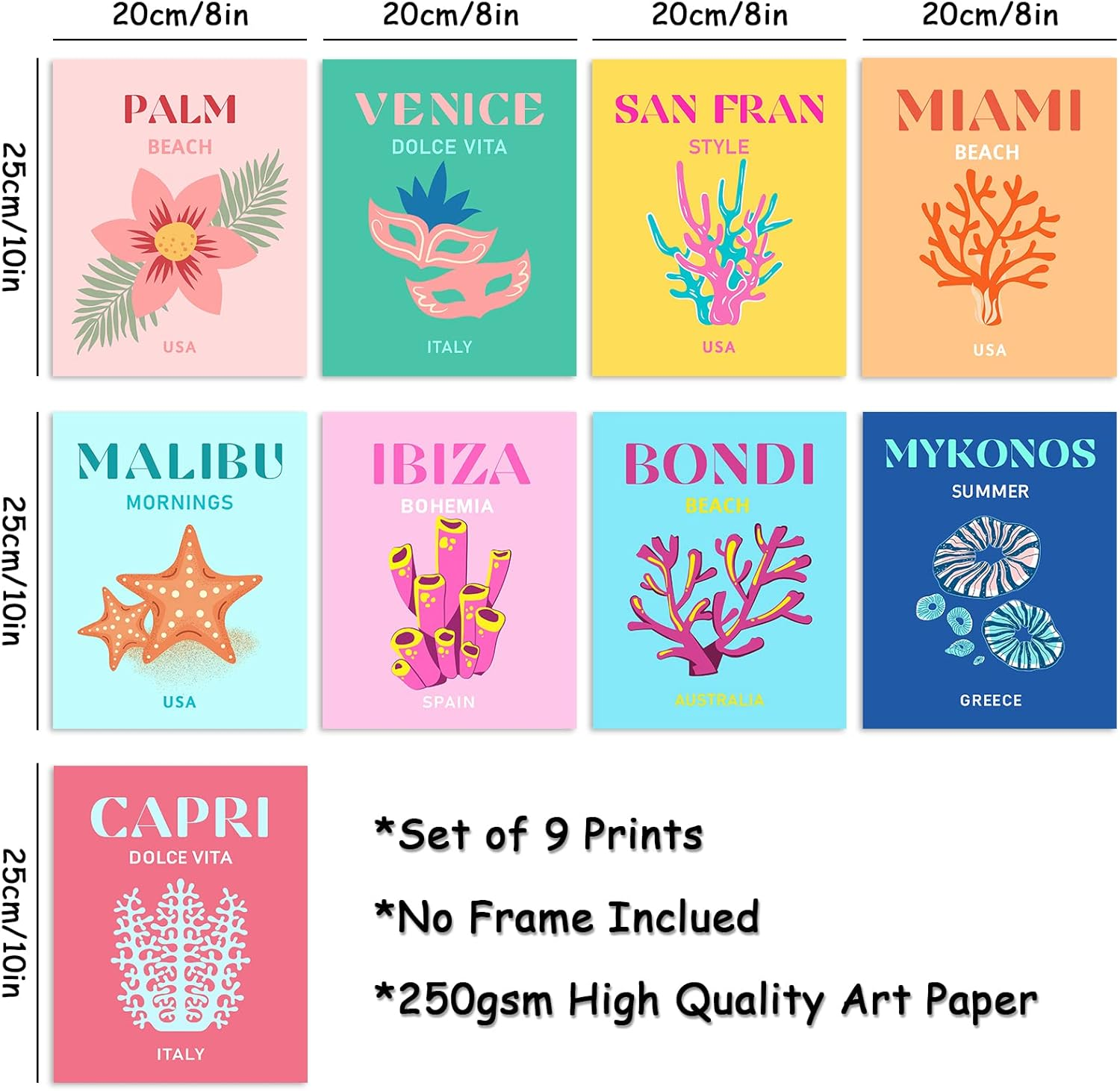 Whaline 9Pcs Preppy Travel Wall Art Prints Colorful Abstract Aesthetic Room Decor Minimalist Poster for Teen Girls Bedroom Pink College Dorm Posters(Unframed 8X10In) image number 4