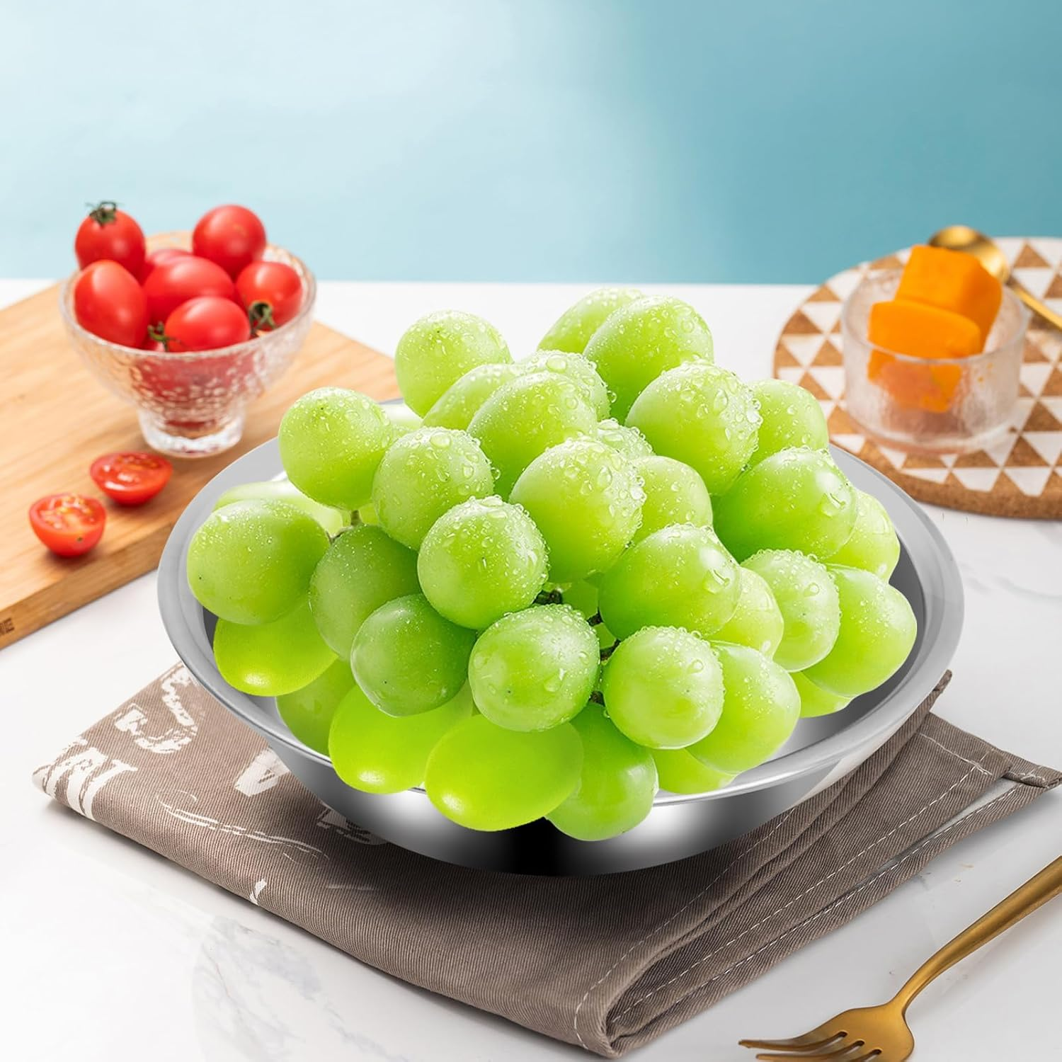 10Pcs Small Stainless Steel Bowls, 6 1/2" Wide Kitchen Metal Bowl with Flat Base, 3/4" Quart Prep Bowls for Meal Prep Cooking Serving Baking image number 5