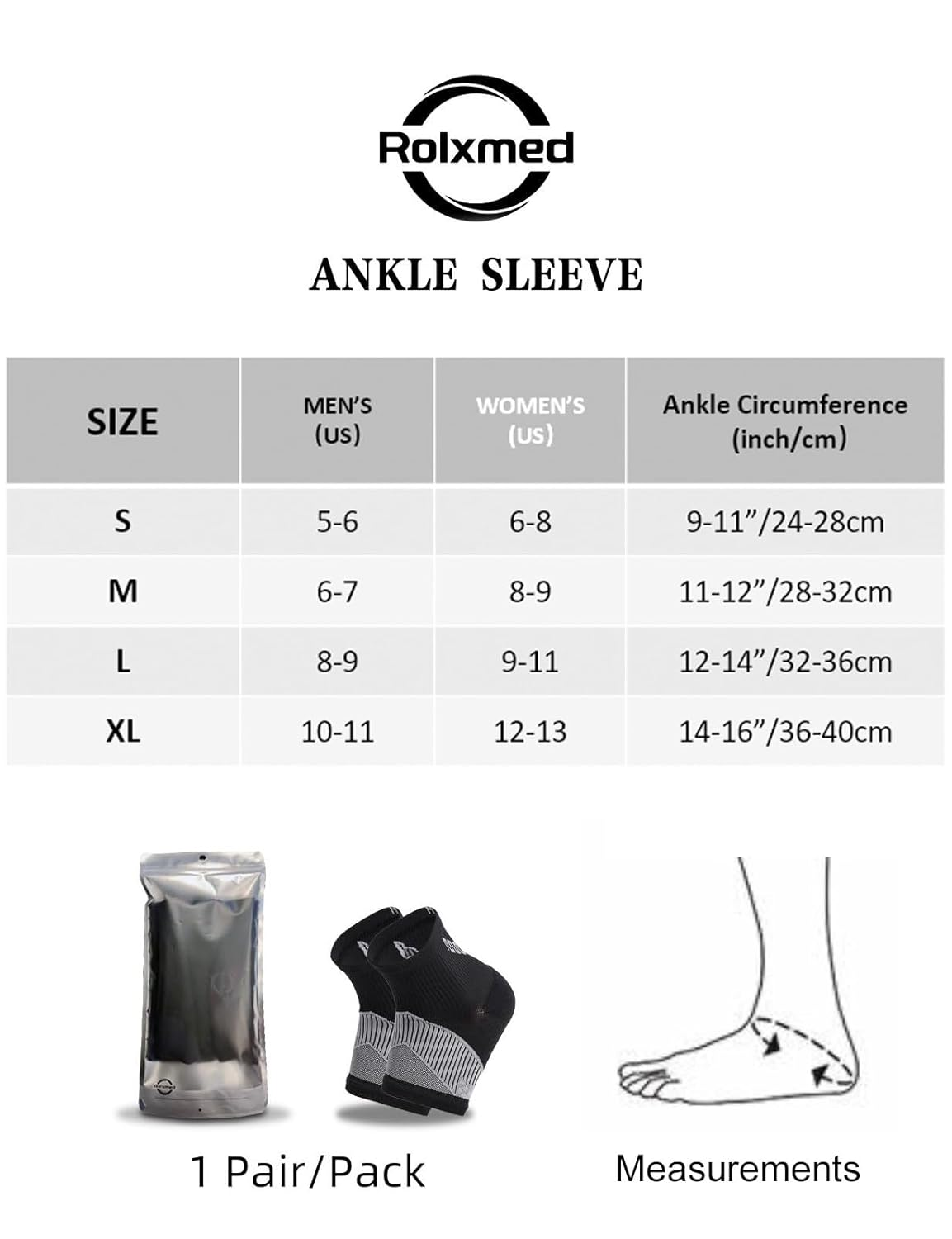 Rolxmed Ankle Support Brace Compression Sleeves for Plantar Fasciitis Neuropathy Relief Sport Socks for Men & Women (1Pair) (Black, L) image number 6