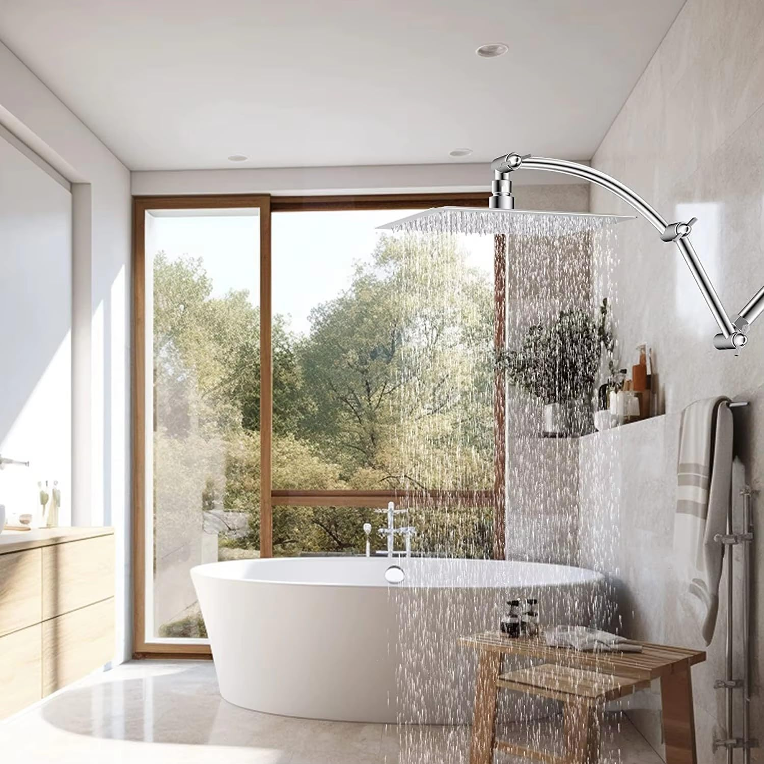 JINYOMFLY Shower Arm Extension Chrome 16" Curved Shower Head Extension Arm Shower Head Extension with Locking Joint Adjustable Height and Angle G1/2" Thread image number 4