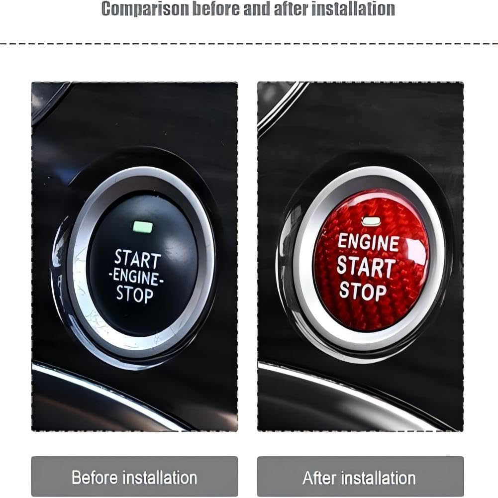 Auto Engine Start Stop Button,Power Ignition Switch Button Cover Sticker Decoration Trim, Red Real Carbon Fiber, Compatible with Mazda 3 6 CX-3 CX-5 CX-9 MX-5