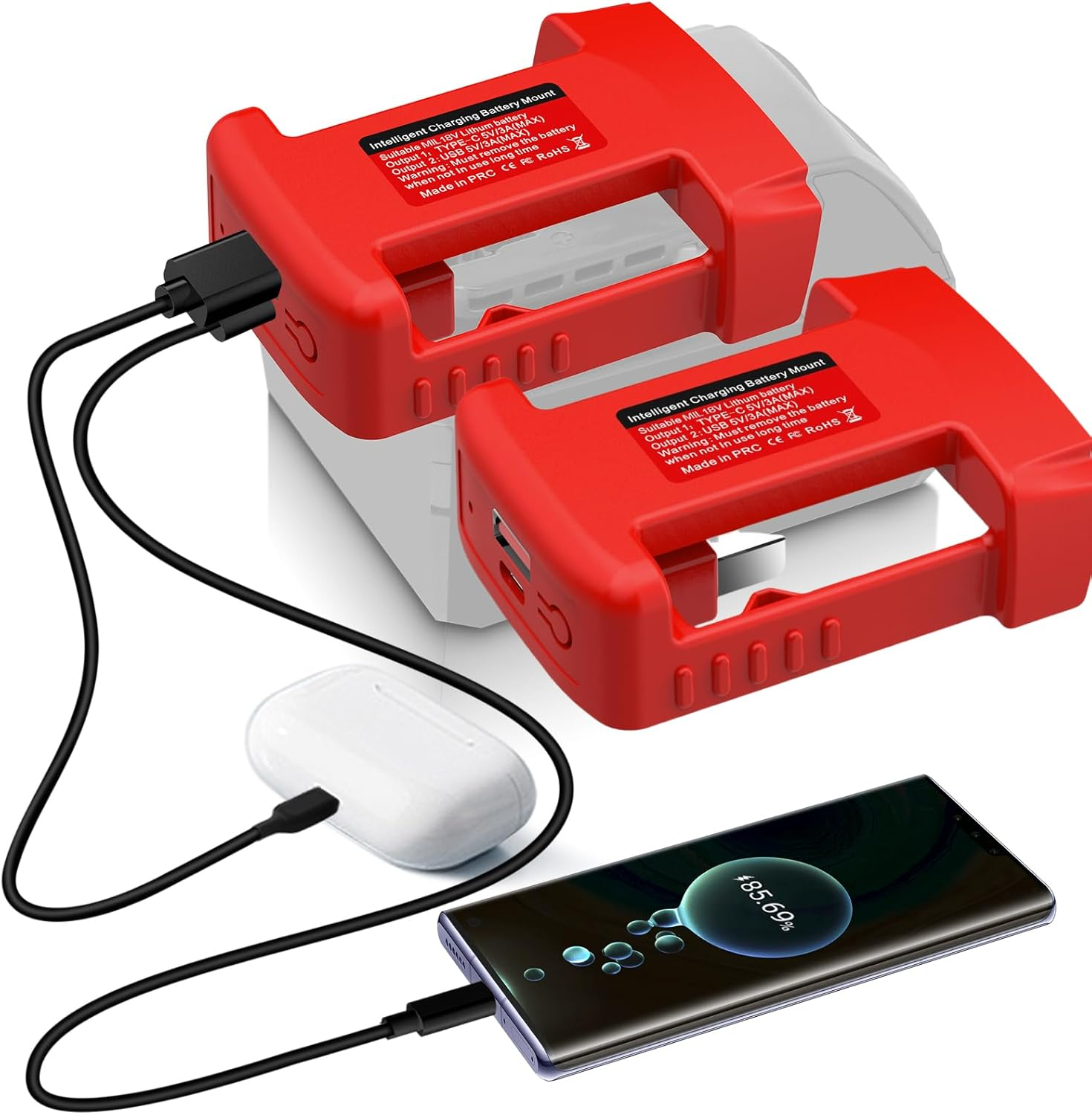 2 Packs USB Charger for Milwaukee 18V M18 Battery, Power Connector with USB and Type-C Charging Interface, Power Wheel Adapter (Adapter Only)