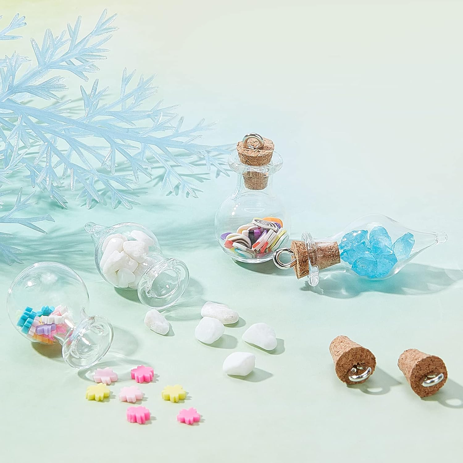 SUNNYCLUE 2 Styles 20 Set Mini Glass Bottle Wish Earrings Making Kit Waxed Cotton Cord & Earring Hooks Teardrop round Clear Globe Charms Pendants for DIY Earring Necklace Jewellery Making Kits - Silver,Transparent image number 3