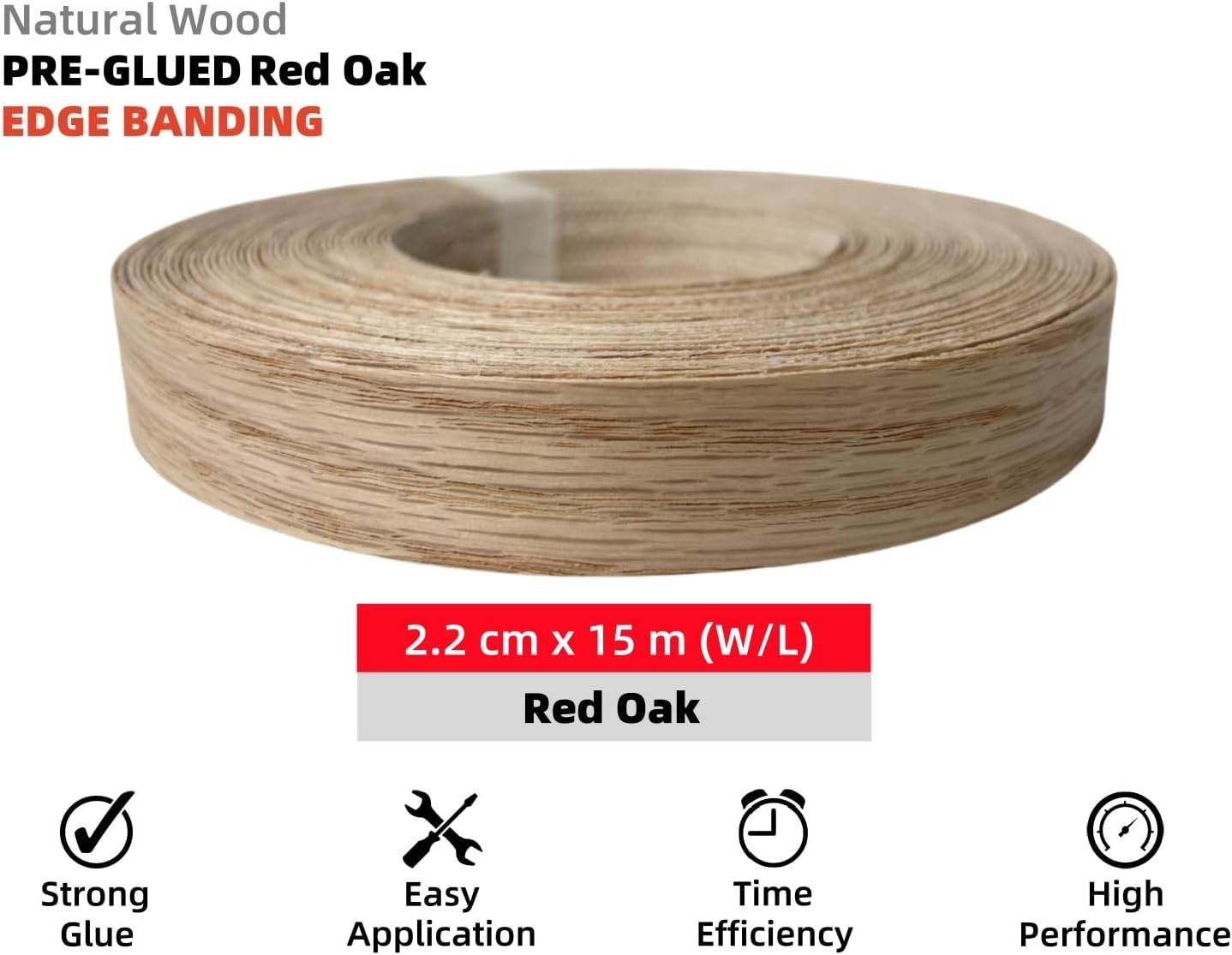Preglued American Red Oak Wood Veneer Edging, Plywood Edge Banding, Flexible Wood Tape, Iron on Easy Application Veneer Edging with Hot Melt Adhesive Back (2.2Cmx15M) image number 4