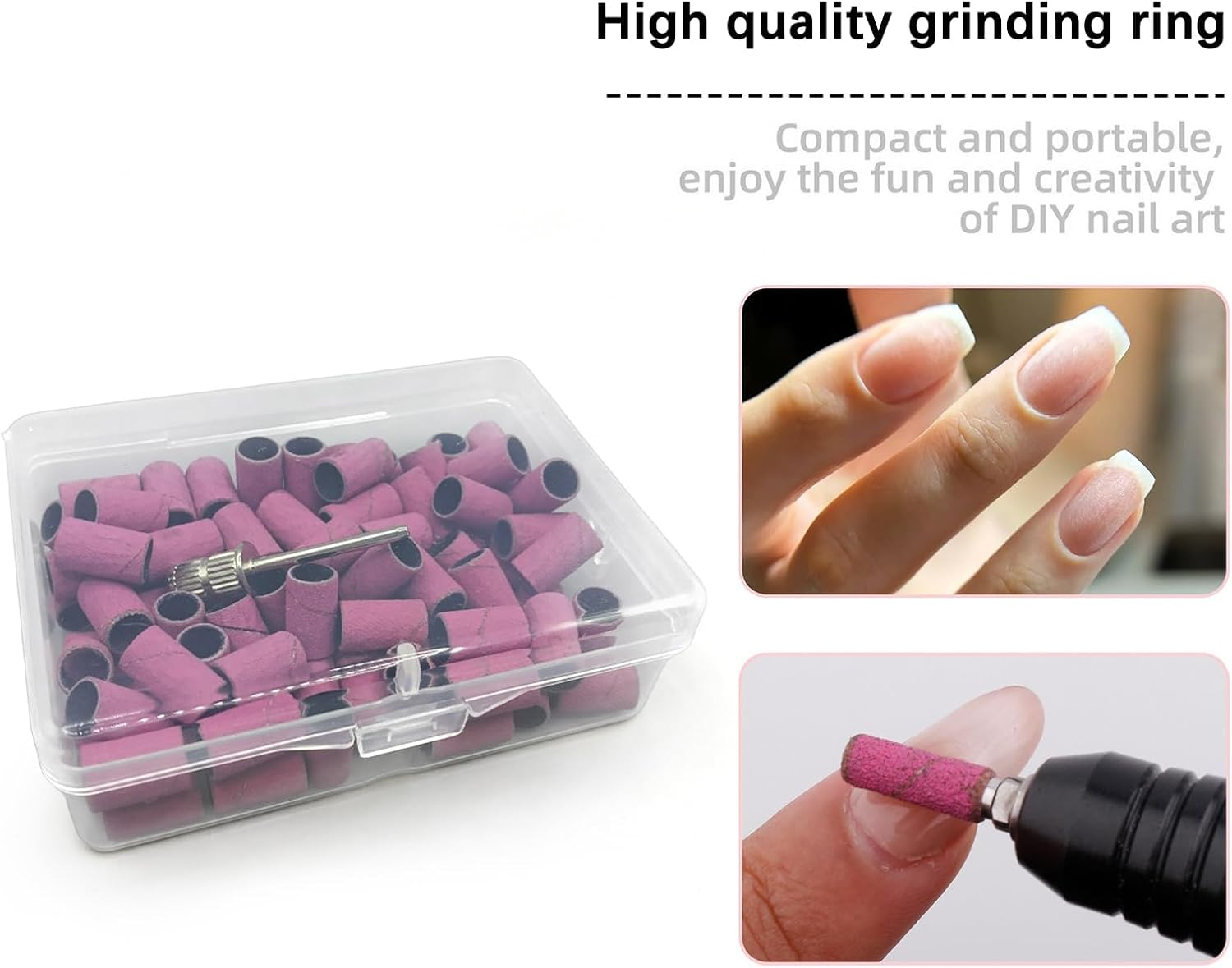RIBHNXHI Sanding Bands for Nail Drill 100Pcs 180 Grit Pink Nail Sanding Band with 2 Pcs 3/32 Inch Nail Drill Bits Professional Manicure Pedicure Tools for Beauty Salon Accessories image number 3