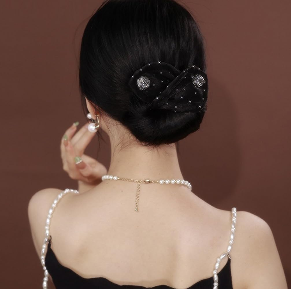 Rhinestone Hair Bun Maker Deft Bun Hair Bands Deft Hair Twist Bun Tool Lazy Hair Curler Bun Maker Hair Donut Styling Accessories for Women Girls(Black) image number 4