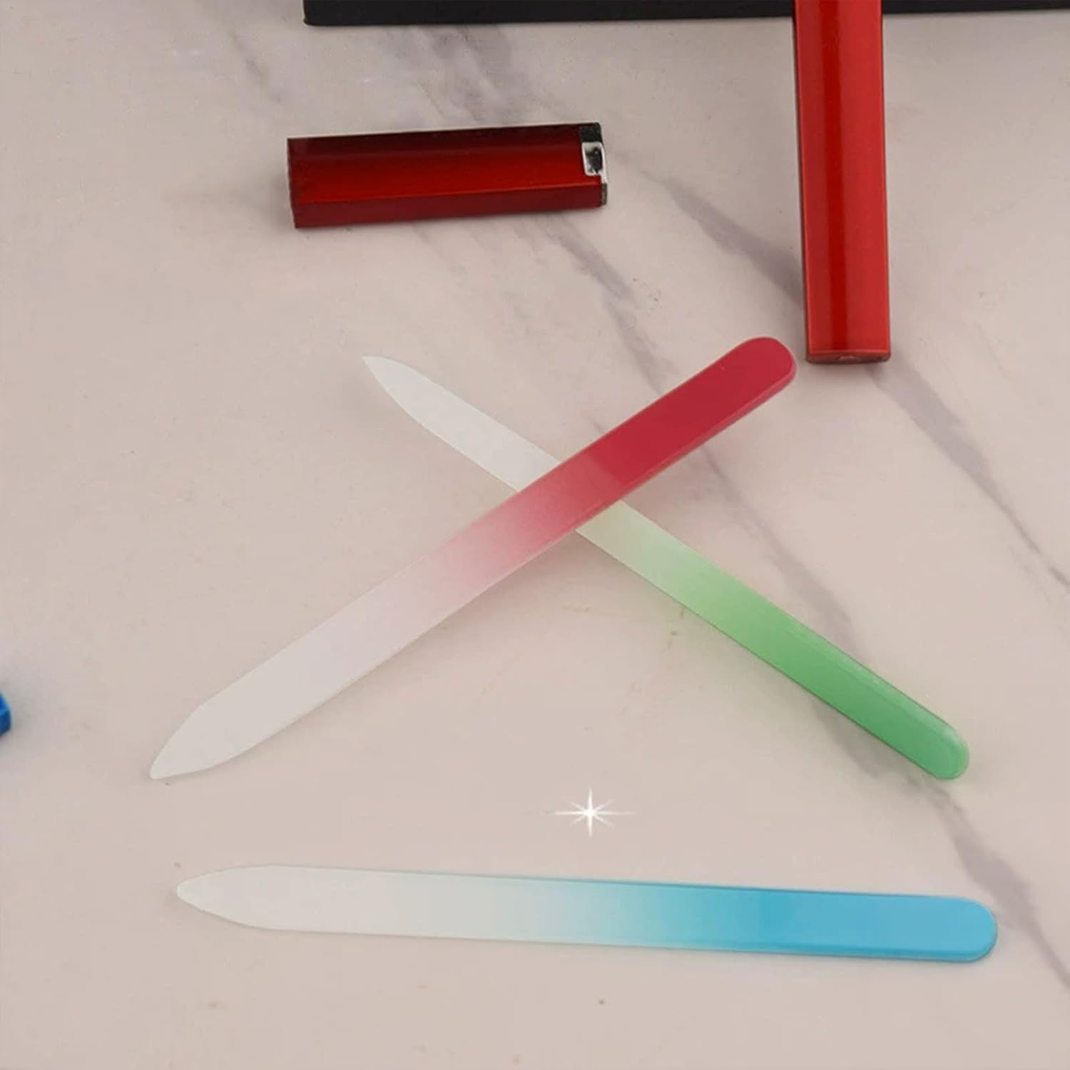 Luzcauwy Glass Nail File 3 Pack for Natural Nails, Crystal Nail Files with Etched Professional Finish &ndash; Unique Christmas Gifts & Stocking Stuffers for Women & Adults (Green Blue Pink) image number 6