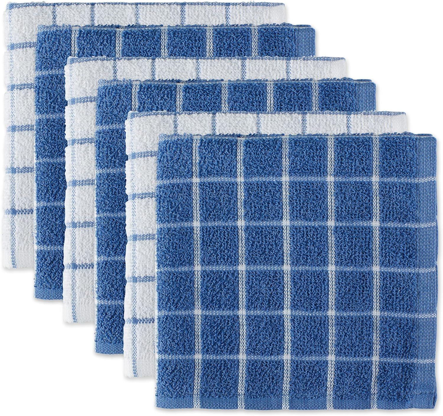 DII 100% Cotton, Machine Washable, Ultra Absorbant, Basic Everyday 12 X 12 Terry Kitchen Dish Cloths, Windowpane Design, Set of 6- Pebble