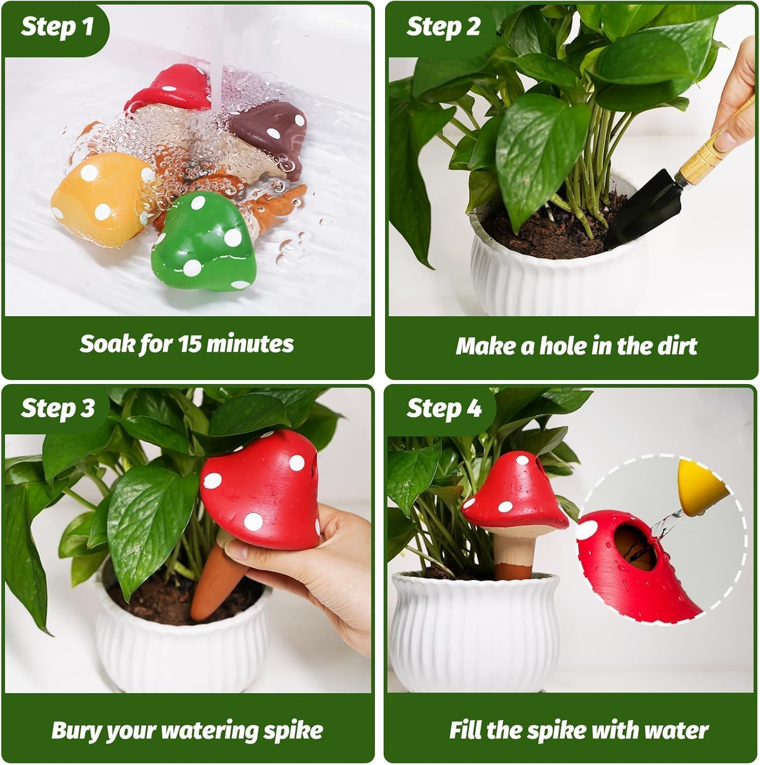 Mushroom Plant Watering Spikes, Terracotta Self-Watering Stakes with 150Ml Capacity, Decorative Automatic Irrigation System for Indoor Potted Plants, Set of 4 Colors image number 1