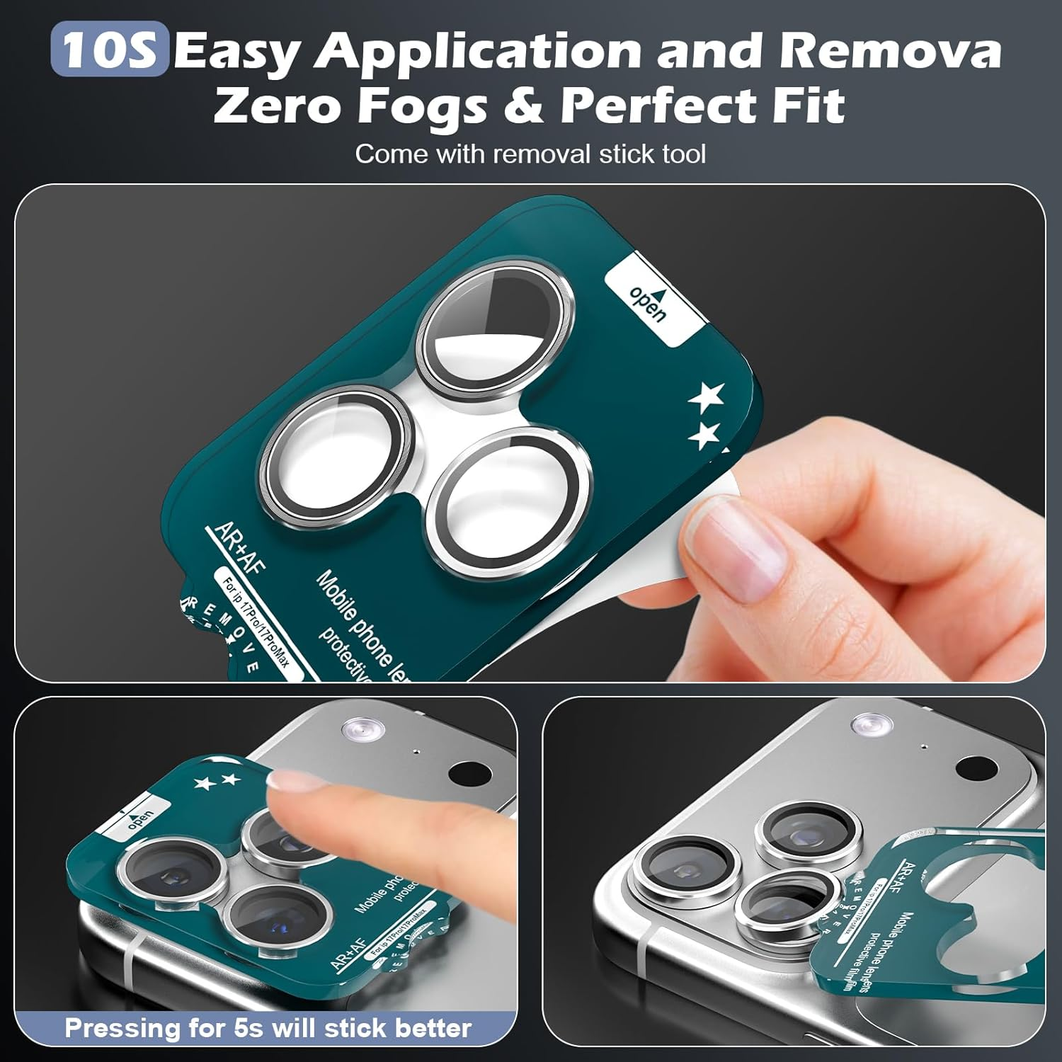 Cloudvalley for Iphone 17 Pro/Iphone 17 Pro Max Camera Lens Protector, [1 Second Installaion] Ultra-Hd Tempered Glass Cover, [Case-Friendly] Metal Lens Screen Protective Ring,Titanium Silver - Glitter Black image number 4