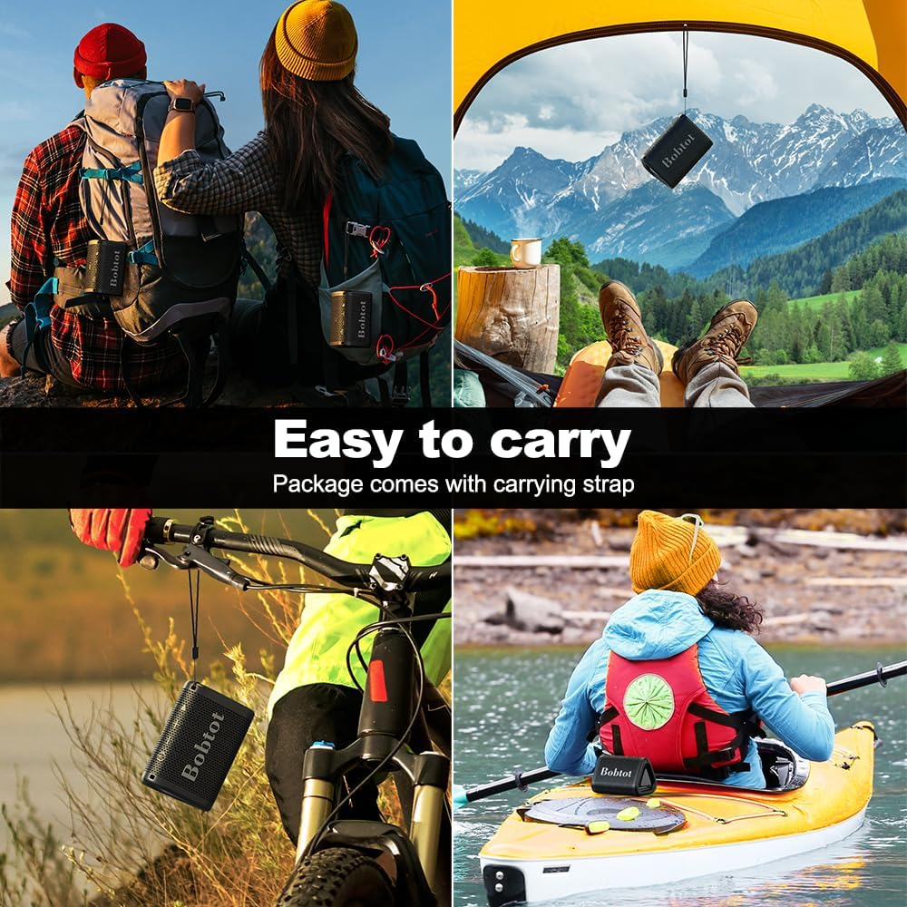 Bobtot Portable Bluetooth Speaker Wireless, IPX7 Small Shower Speaker Waterproof, 15H Playing Time, Loud and Stereo Sound with Bass, TWS Pairing for Party, Camping, Travel, Black image number 4