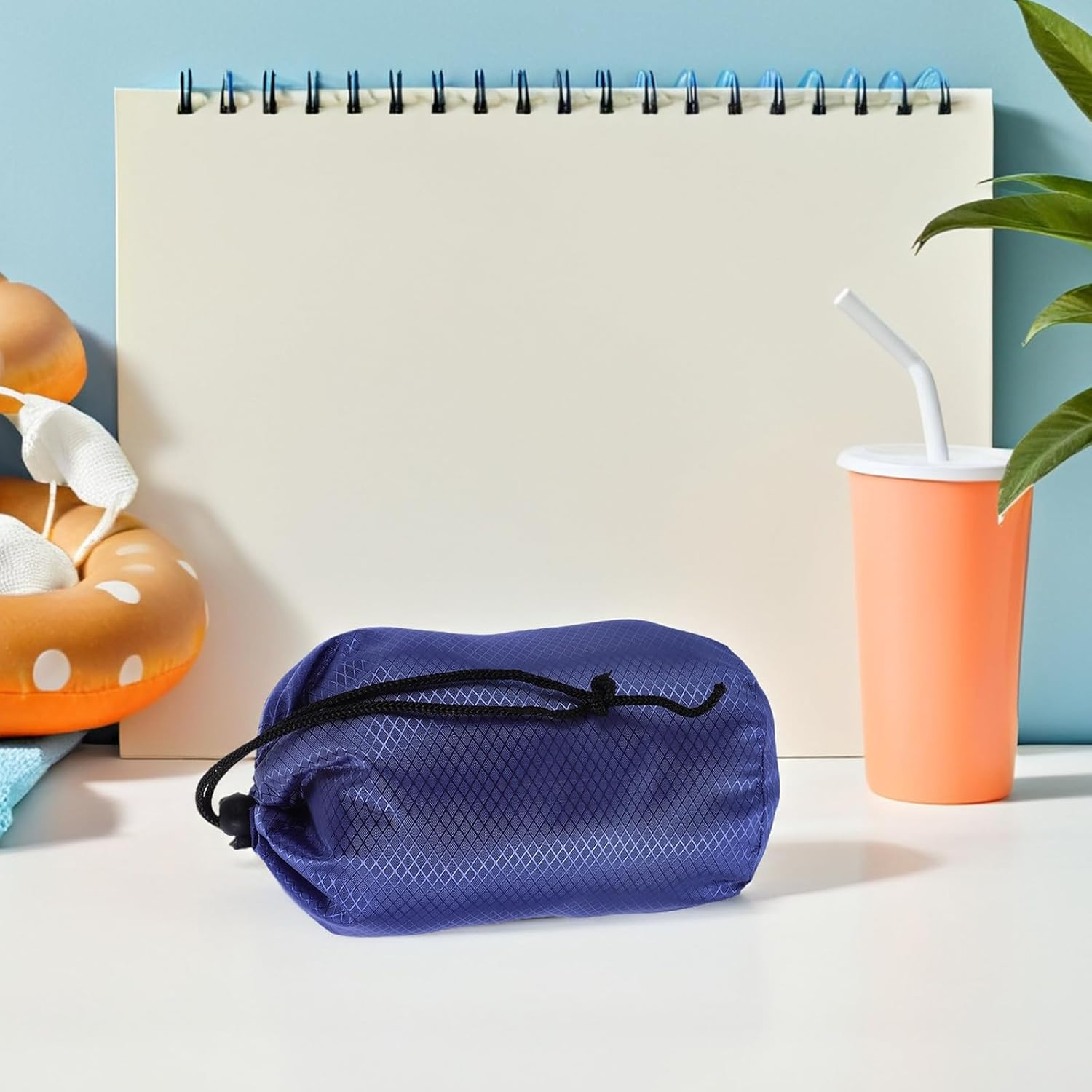 HOMOBABE Nylon Drawstring Storage Bag for down Jackets, Portable Travel Compression Organizer Pouch, Dark Blue Rhombus Pattern, 11Cm Diameter X 20Cm Height Clothes Storage Sack for Camping image number 1