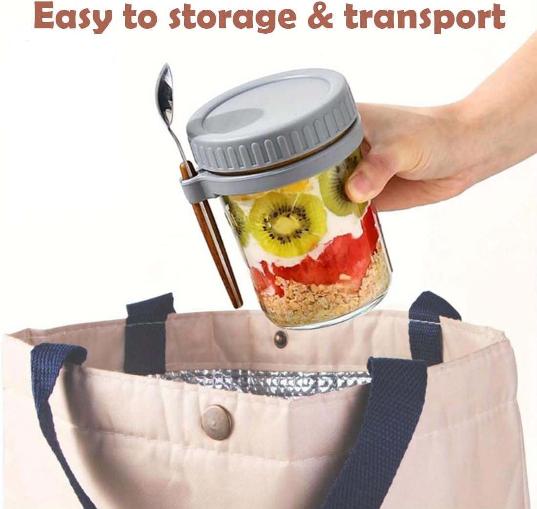 Overnight Oats Container Jars, Airtight Oatmeal Container with Lids and Spoons, 12Oz Glass Food Storage Containers for Milk, Cereal, Fruit, Yogurt Containers (4Pcs) image number 4