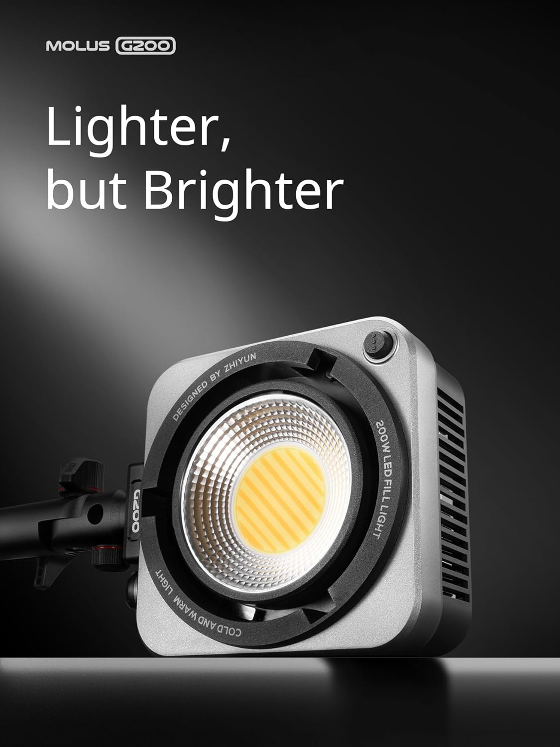 ZHIYUN Molus G200 200W COB Video Light with Bowens Mount,85800Lux/M 2700K-6500K and ZY Vega APP Control,Ultra Quiet Dynavort Cooling System image number 4