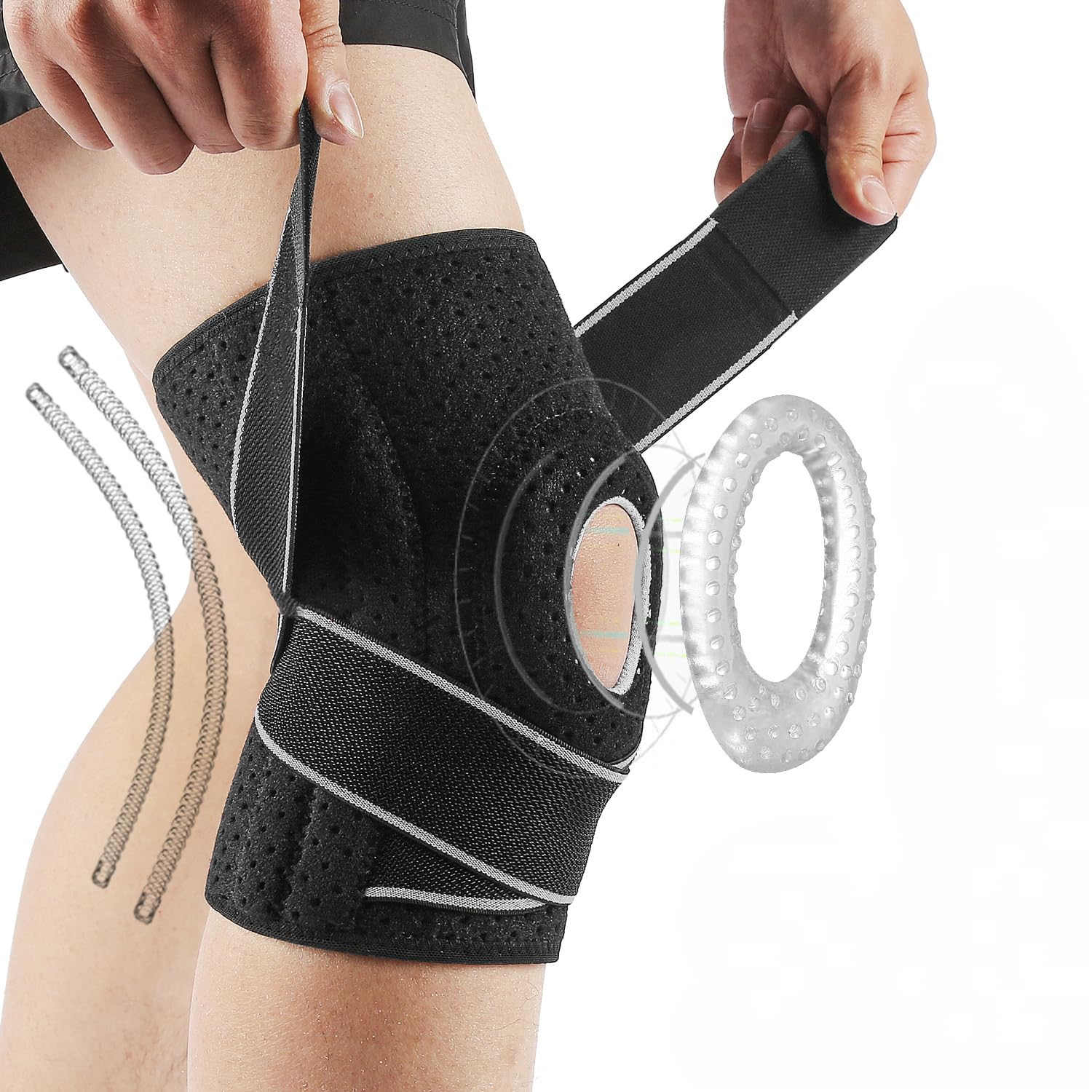 Unisex Adjustable Knee Brace with 4-Way Strap System & Open-Patella Stabilizer - Knee Support for Arthritis, Meniscus Tears, ACL Injuries, Sports Recovery & Workout Protection - Gray