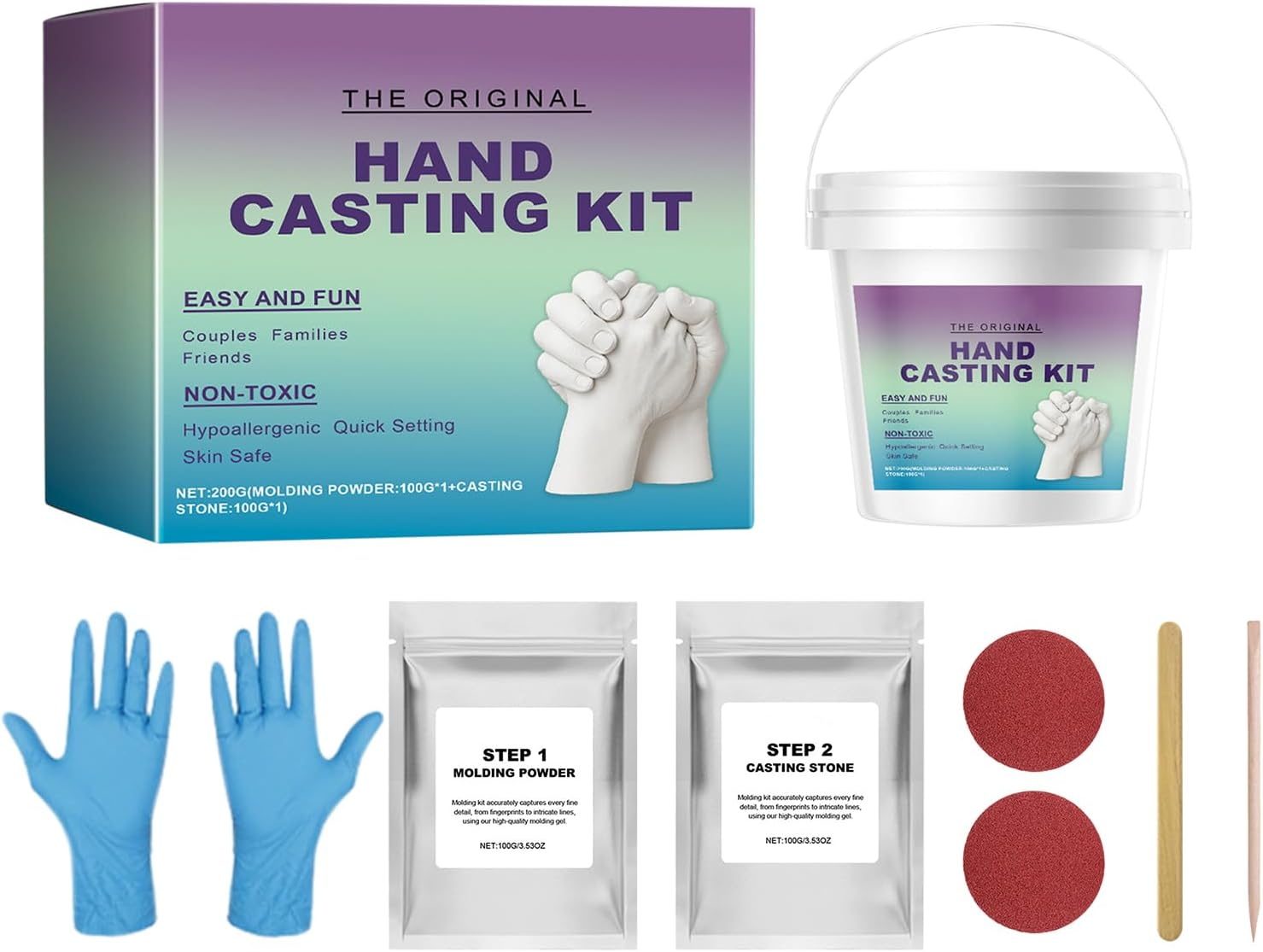 Pzuryhg Hand Molds Casting Kit, Wedding Hand Molding Kit, Romantic Sculpture Set, Includes Gloves, Easy-To-Use, Ideal for Couples, Men, Women, Boyfriend & Girlfriend image number 1