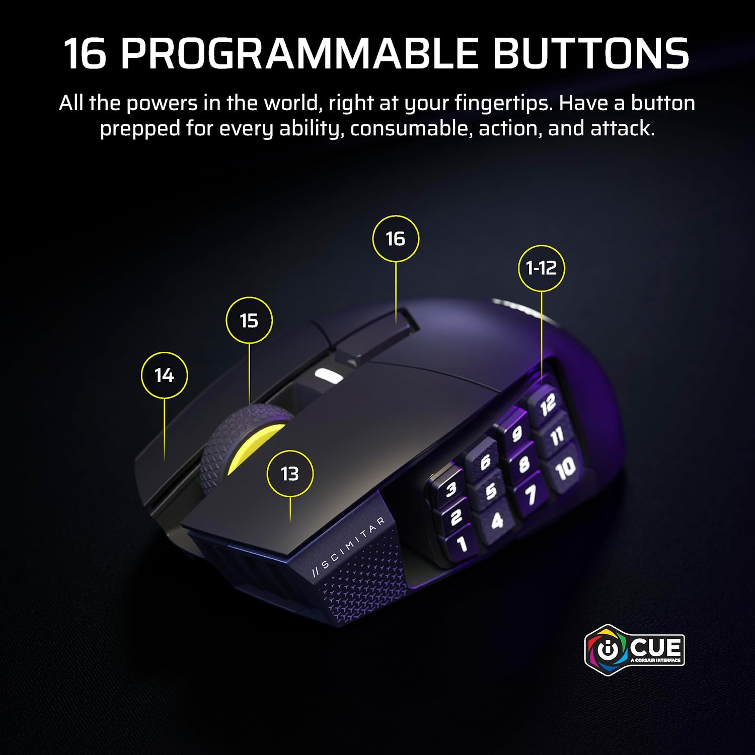 CORSAIR Scimitar Elite Wireless SE MMO Gaming Mouse &ndash; 33,000 DPI, 16 Programmable Buttons, Adjustable Key Slider&trade;, 1K Hyper-Polling, up to 150Hrs Battery &ndash; PC, PS5, PS4, Xbox, Mac &ndash; Gunmetal image number 5