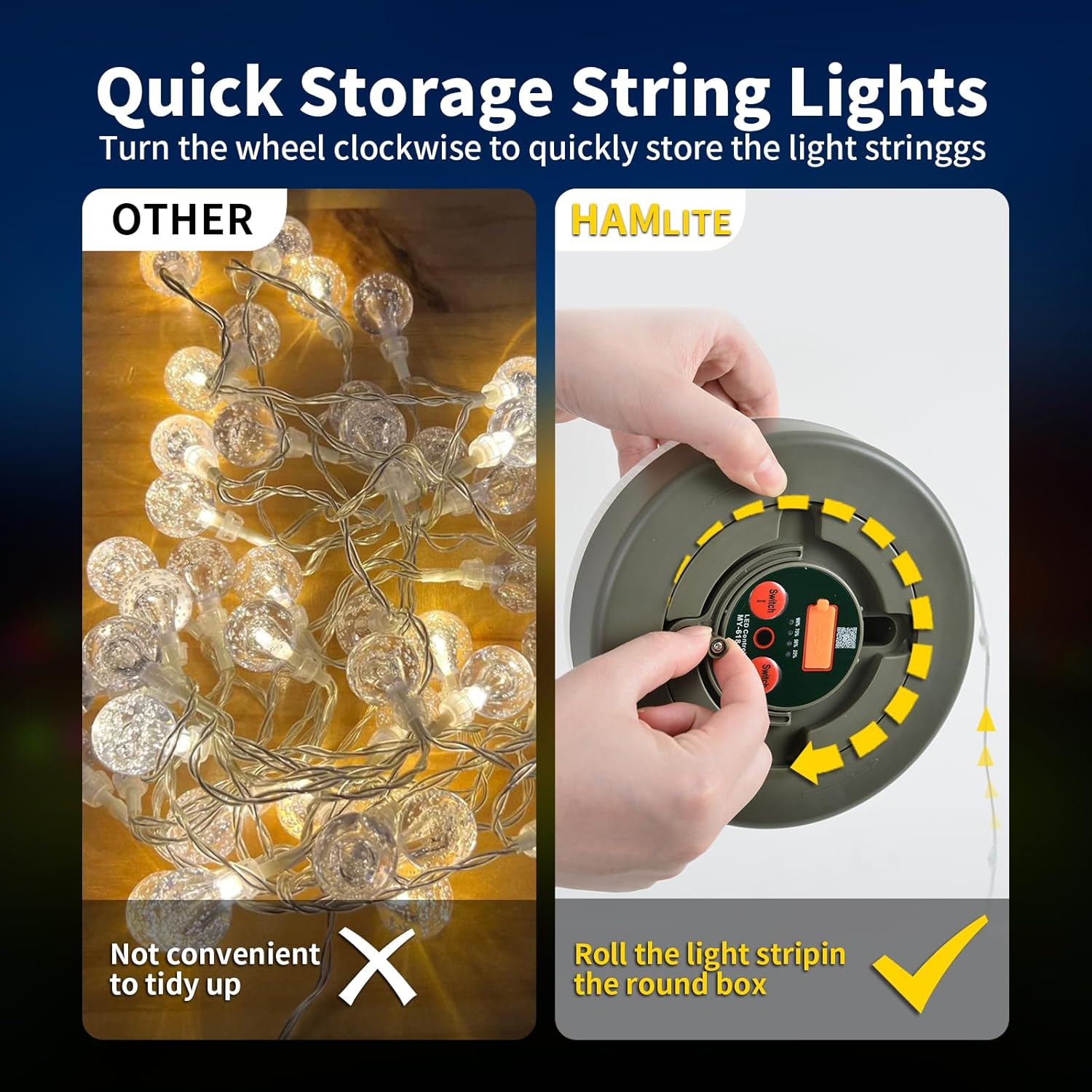 Camping String Lights,4 in 1 Rechargeable Outdoor Waterproof Camper String Lights Reel with 19 Lighting Modes,Usb Charging Camping Lights,Portable Stowable RGB Retractable for Yard - 8M image number 5