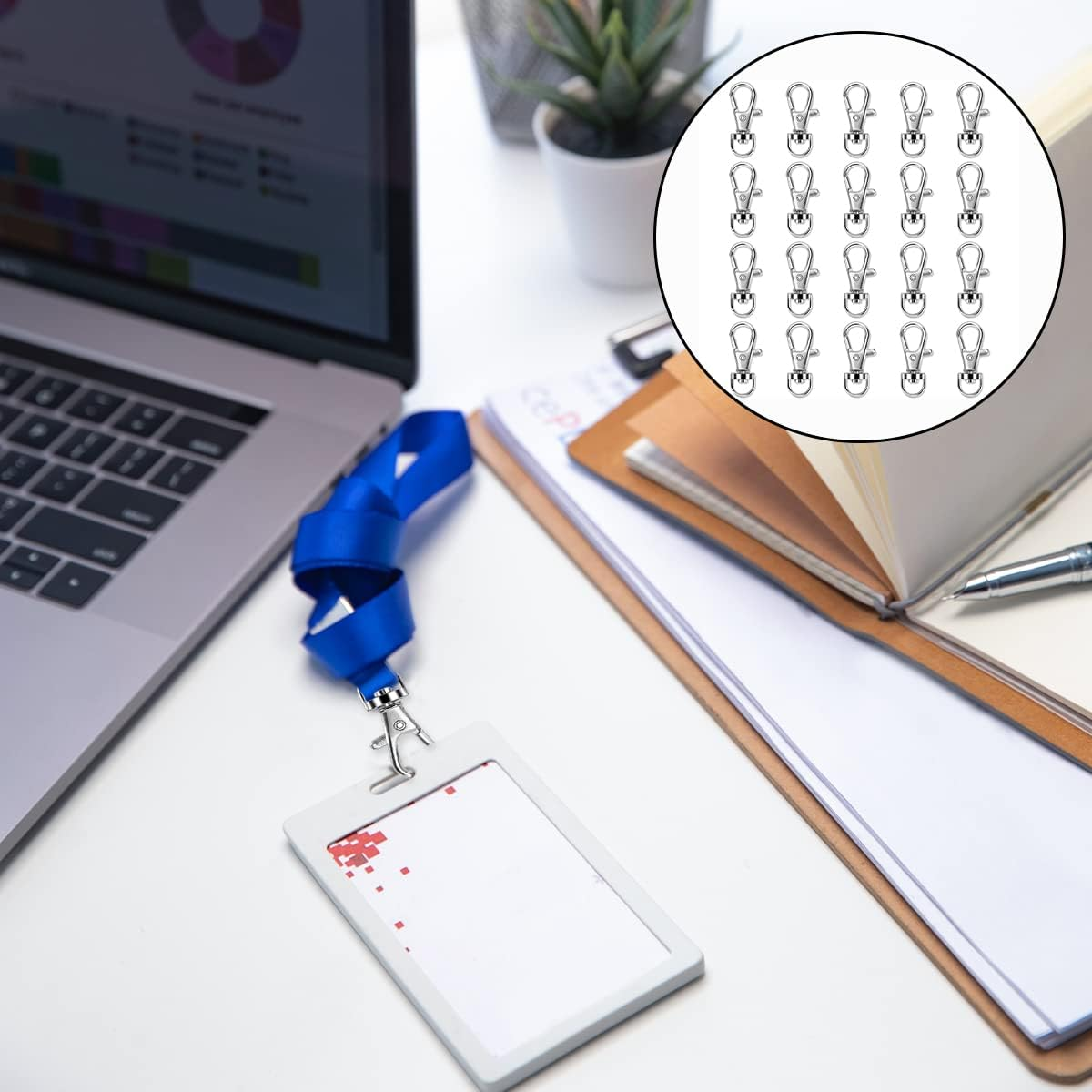 Swivel Snap Hook, 20 Pcs 360&deg; Rotating Metal Carabiner for Key Fob, Backpack, Collar (Silver) image number 1