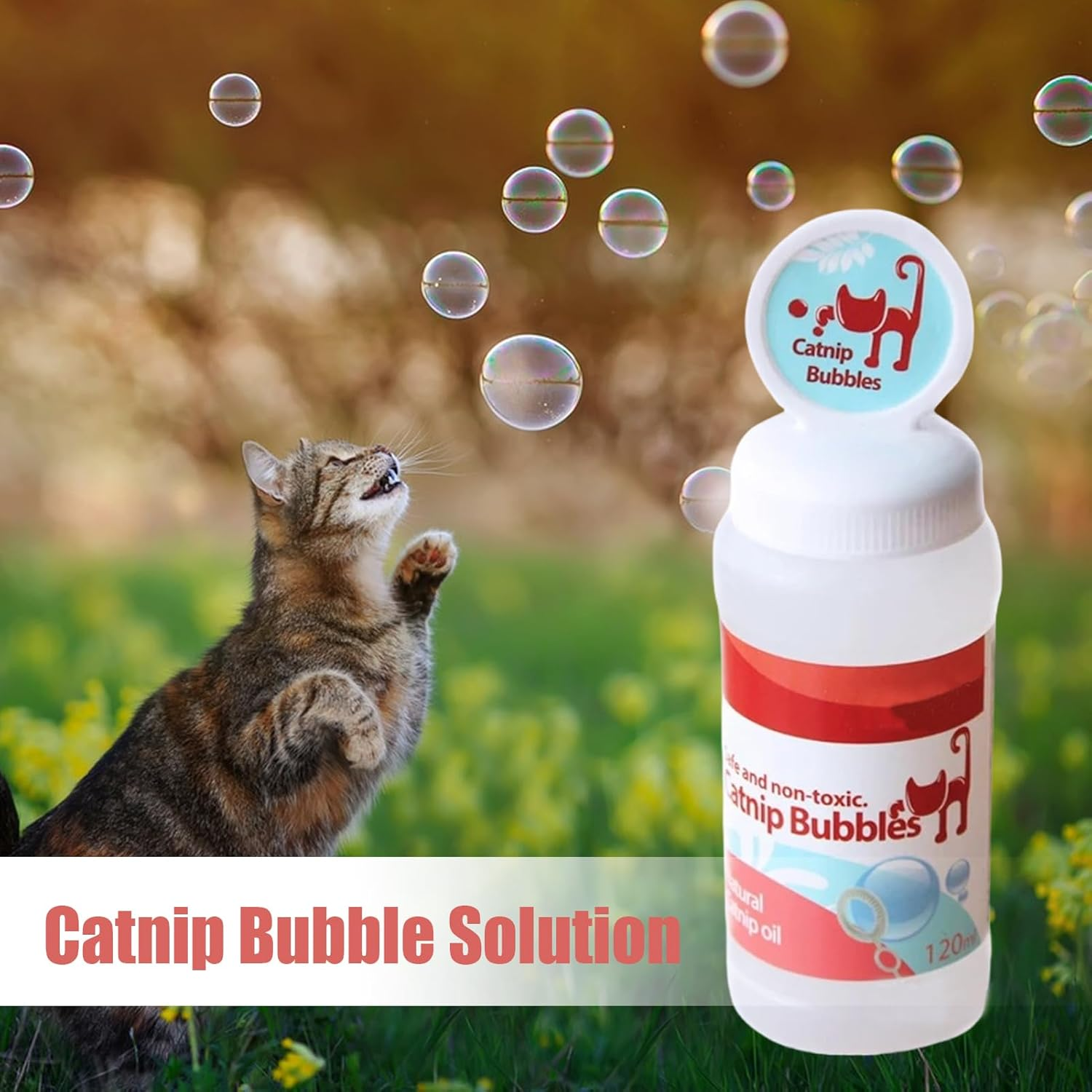 Catnip Bubbles Toy - Catnip Flavored Bubbles, Indoor Outdoor Catnips Bubbls, Pet Enrichment Play Toy | Living Room Lawn Yard Interactive Play. Stimulation Hunting Game Fun. image number 1