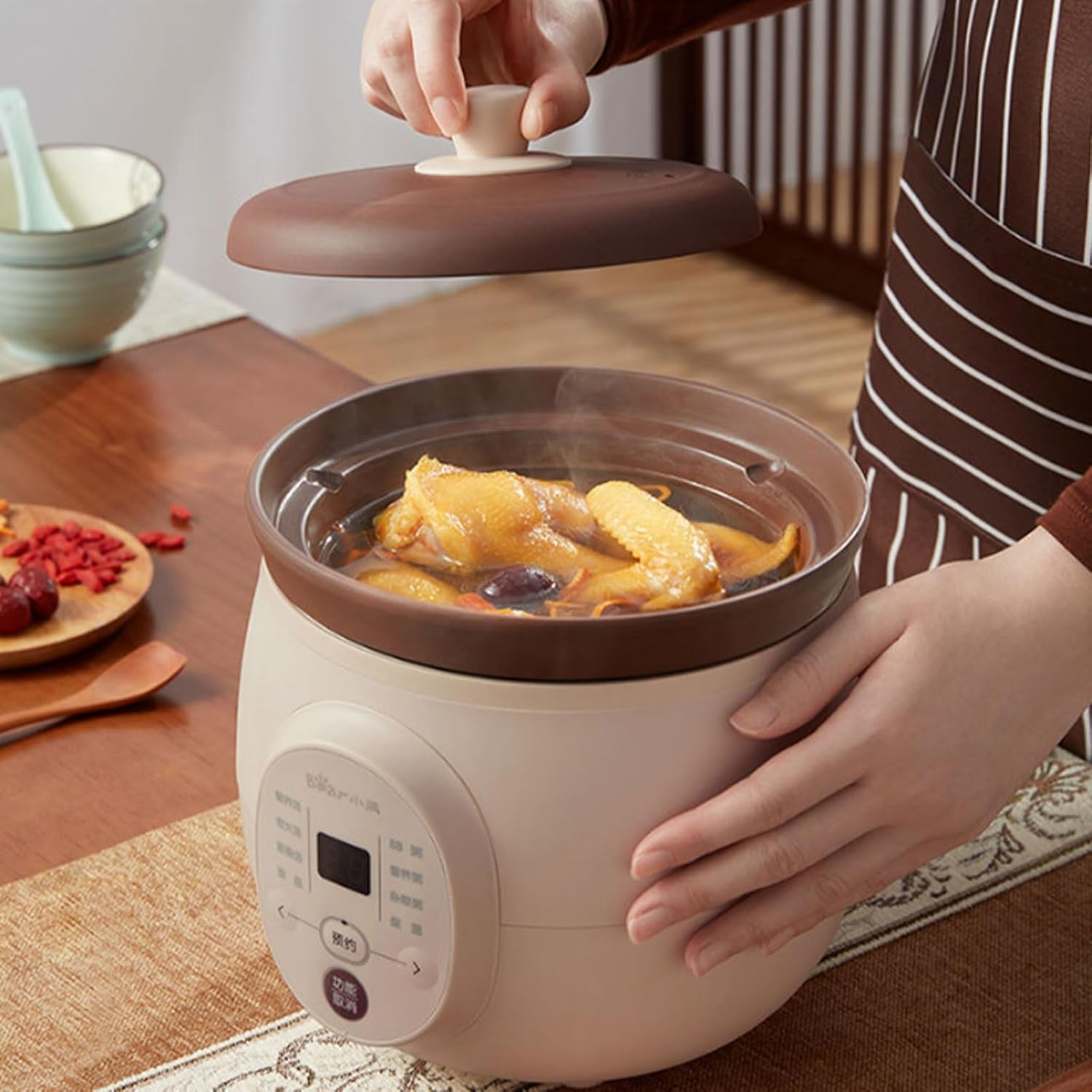 2L Electric Stew Pot,Home Multifunctional Auto Slow Cooker Ceramic, Energy Saving, 9.5 Hours Reservation, 8 Menus Healthy Cooker, Suitable for Stewing Soup, Bird'S Nest, Baby Porridge image number 1