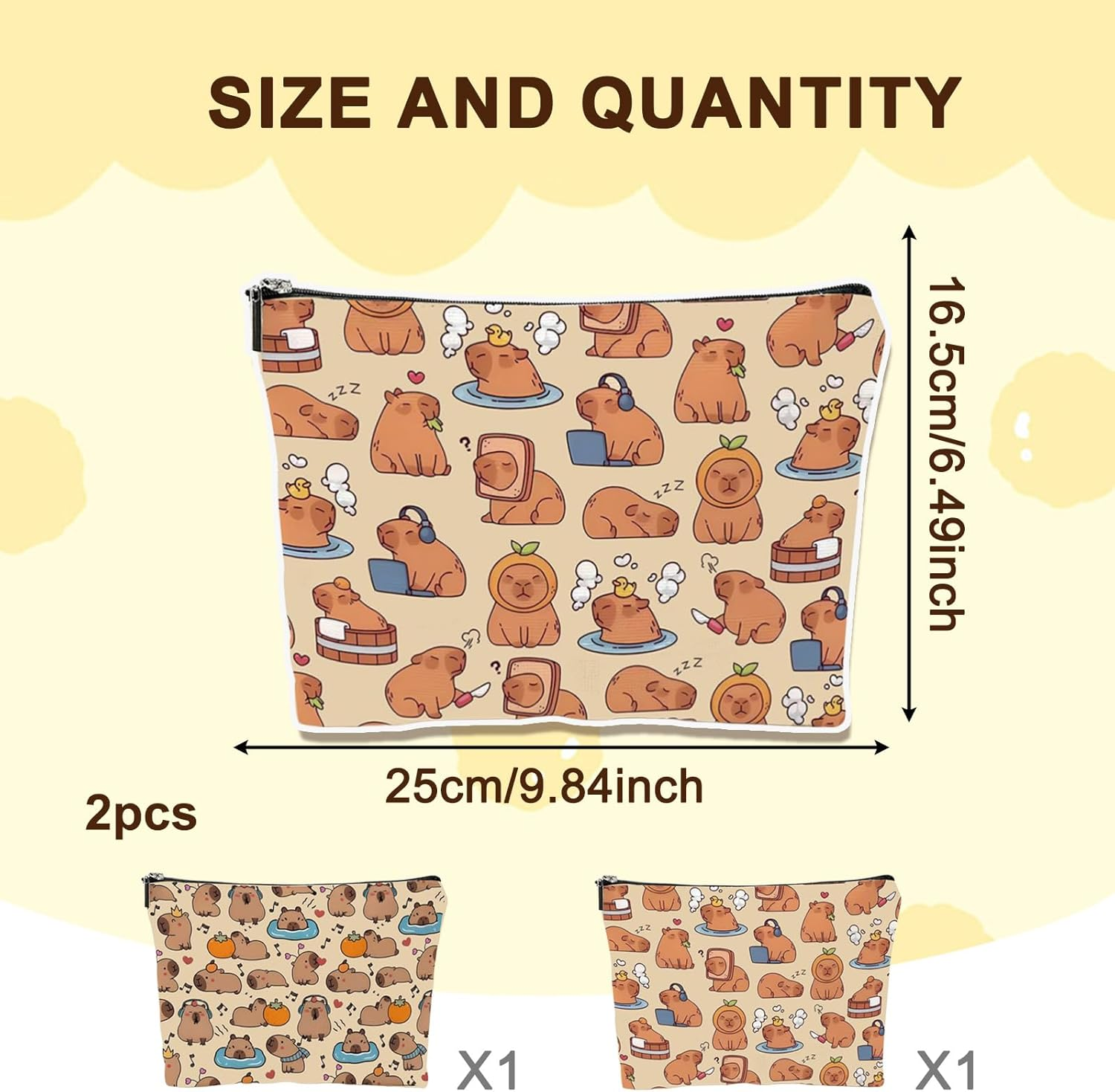 FOSDICK 2 Pieces Capybara Makeup Bag, Linen Make up Bag, Cute Capybara Cosmetic Bags, Portable Makeup Bags, Makeupbag with Zipper, Make up Pouch for Cosmetics, Toiletries, Gifts for Women Girls image number 4