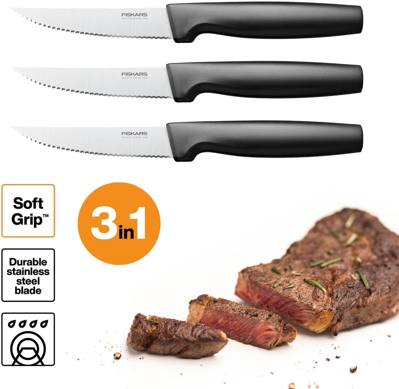 Fiskars Table Knife Set, 3 Pieces, Functional Form image number 1