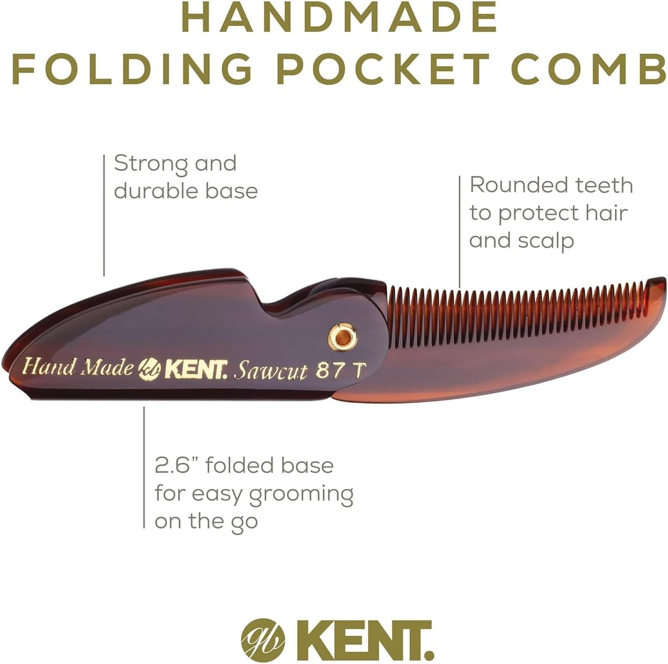 Kent 87T Combo Handmade Folding Pocket Comb for Men, Fine Tooth Hair Comb Straightener for Everyday Grooming Styling Hair, Beard or Mustache, Use Wet or Dry, Saw Cut Hand Polished, Made in England image number 1