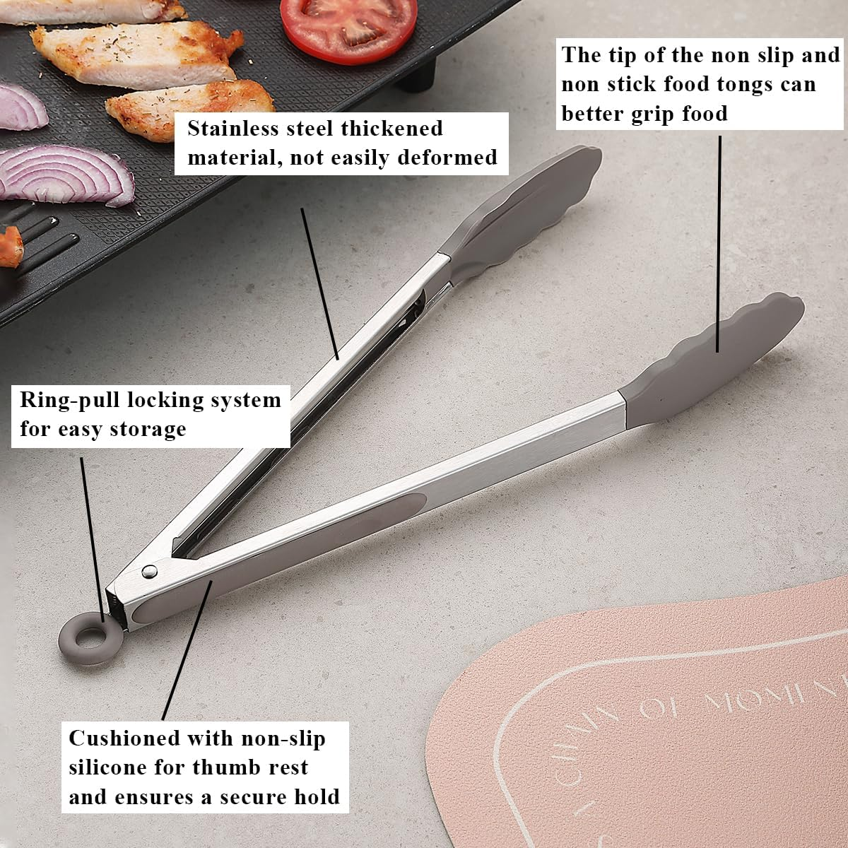Reanea Spatula and Cooking Tong Set, Silicone Slotted Turner, Kitchen Tong, Heat Resistant Handle Non Slip, with Silicon Tips, Dishwasher Safe image number 6