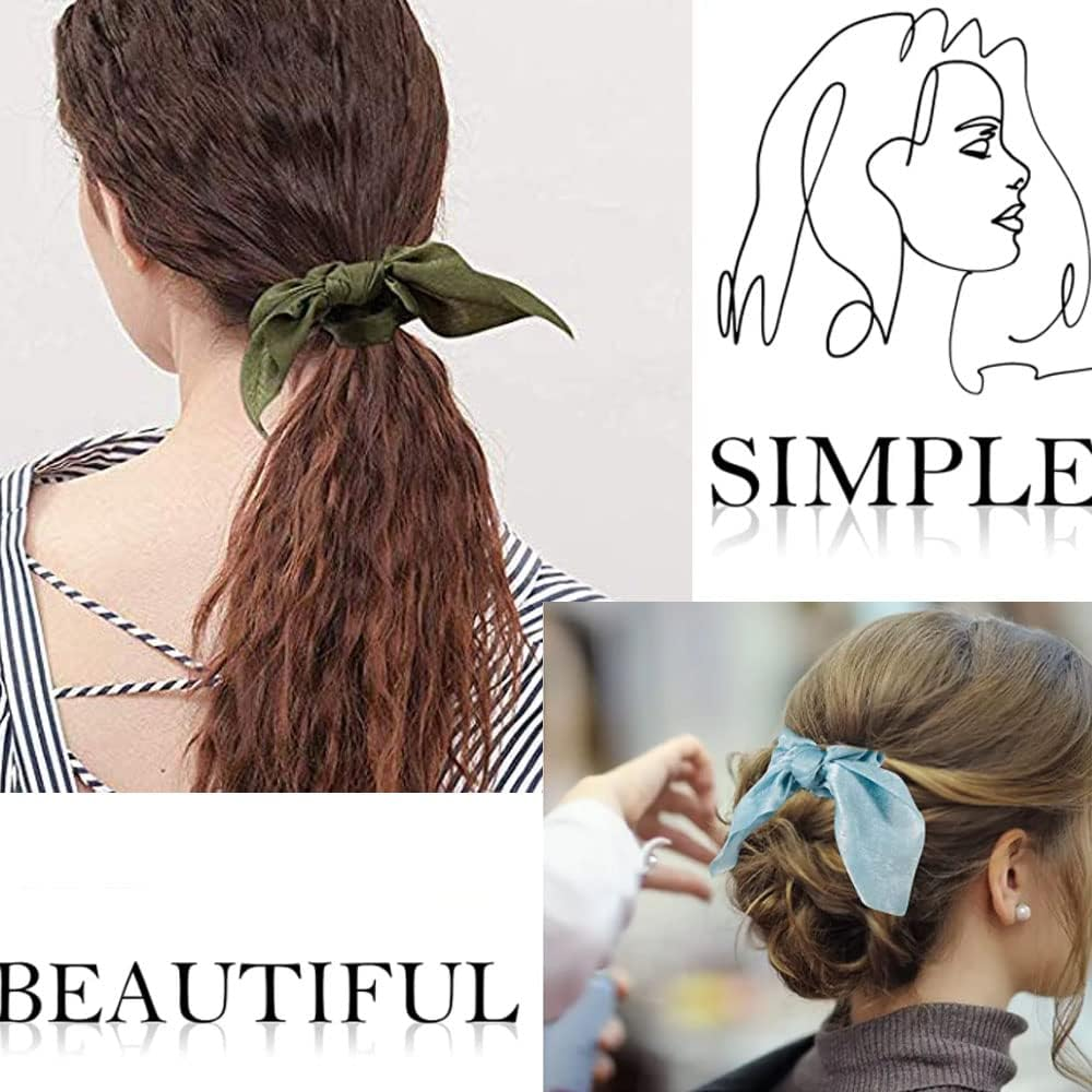 Pack of 10 Hair Bobbles Ponytail Holder Women Bow Hair Ties Rabbit Ear Hair Scrunchies Chiffon Ponytail Holder Hair Bows Ponytail Holder Hair Bobbles Ropes for Women or Girls (9 Colours) image number 5