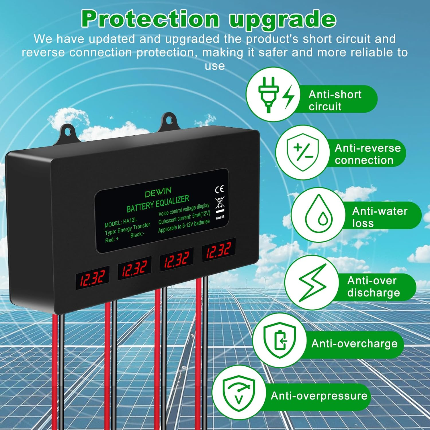 Wadukud Battery Equalizer, 48V Battery Equalizer, LED Digital Display 4 X 12V Battery Balancer for Lead Acid Lithium Battery image number 5
