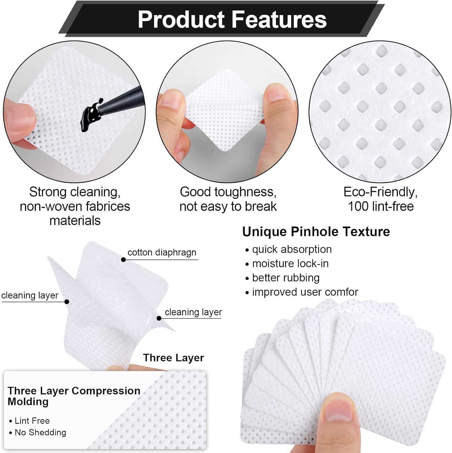 400 Pcs Non-Woven Glue Cleaning Wipes for Lash Extensions and Nail Polish Removal, Beauty Salon Supplies (White) image number 5