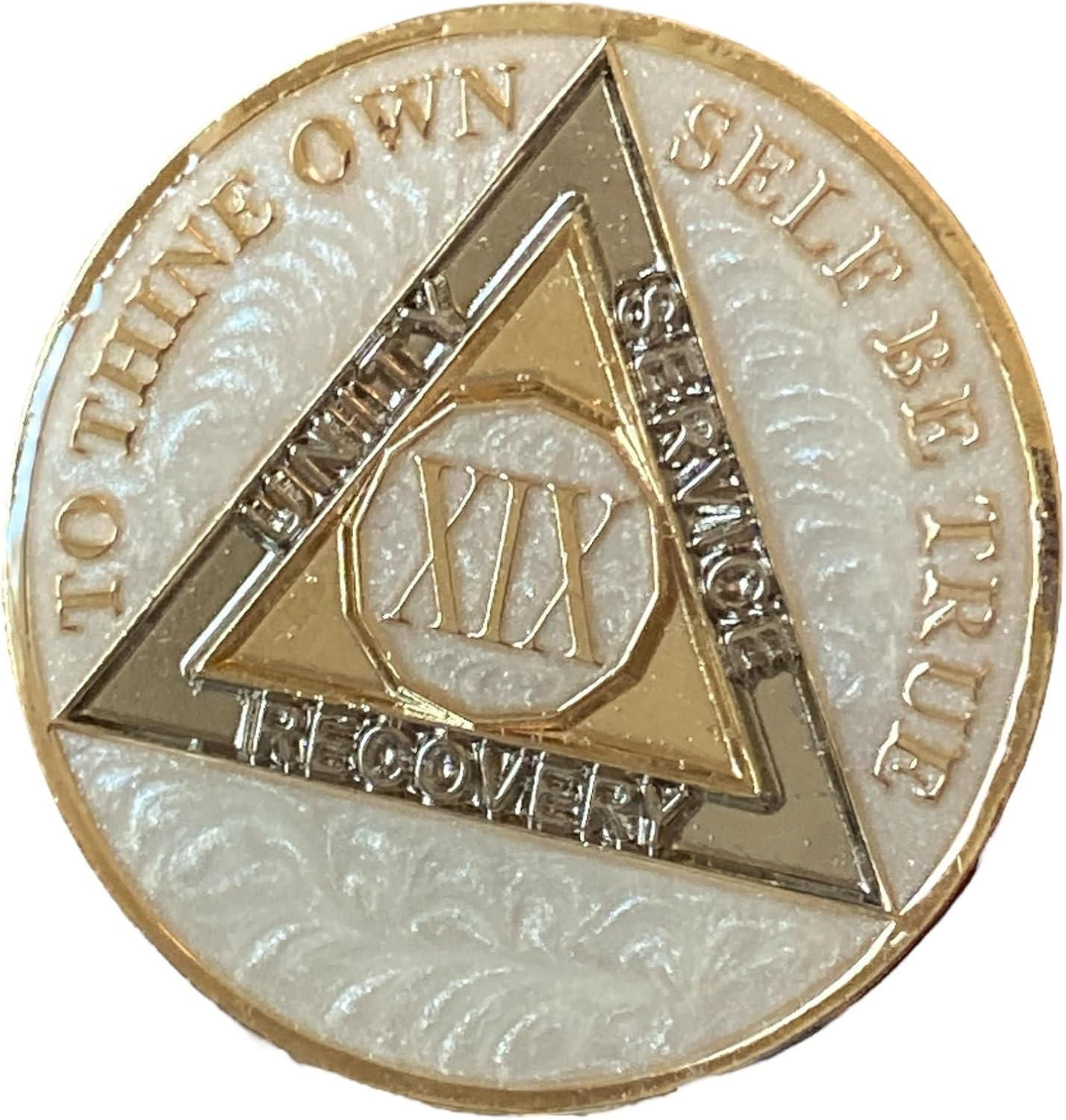 19 Year AA Medallion Opulent Pearl Tri-Plate Sobriety Chip image number 3
