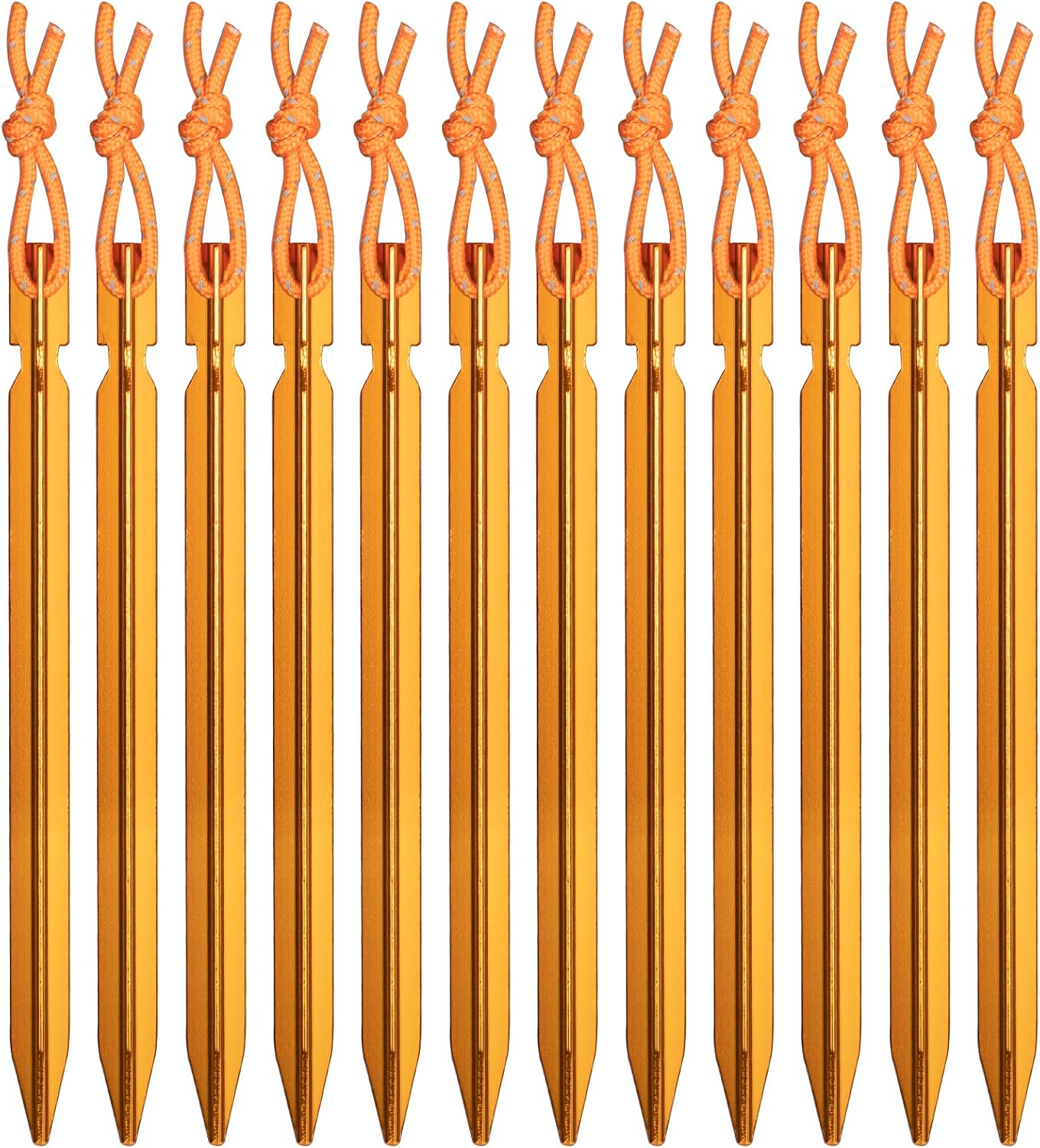 12 Pieces Tent Pegs, Y-Shaped Heavy Duty Tent Pegs Aluminium Alloy Gold Camping Tent Stake Nail with Reflective Rope for Camping, Outdoor, Beach and Hiking image number 6