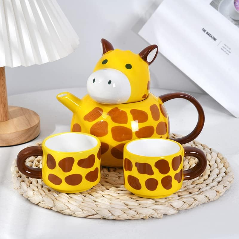 Rora Giraffe Ceramic Tea Pot with 2 Tea Cups Set, Hand-Painted Porcelain Teapot Set for Coffee Latte Milk Tea Flower and Fruit Tea （17 Oz/500 Ml） image number 4