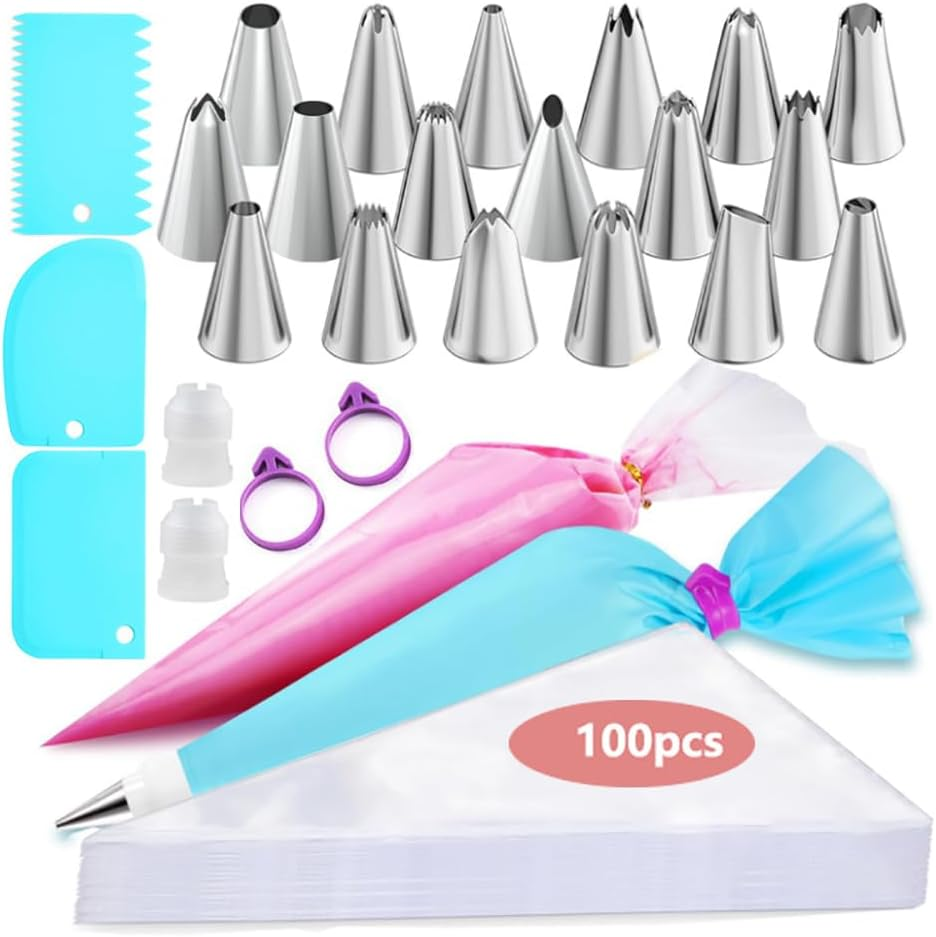 126Pcs Piping Bags & Tips Set for Beginners, Reusable Icing Nozzles & Couplers, Professional Frosting Kit for Cake, Cream, Cookie, Cupcake & DIY image number 1