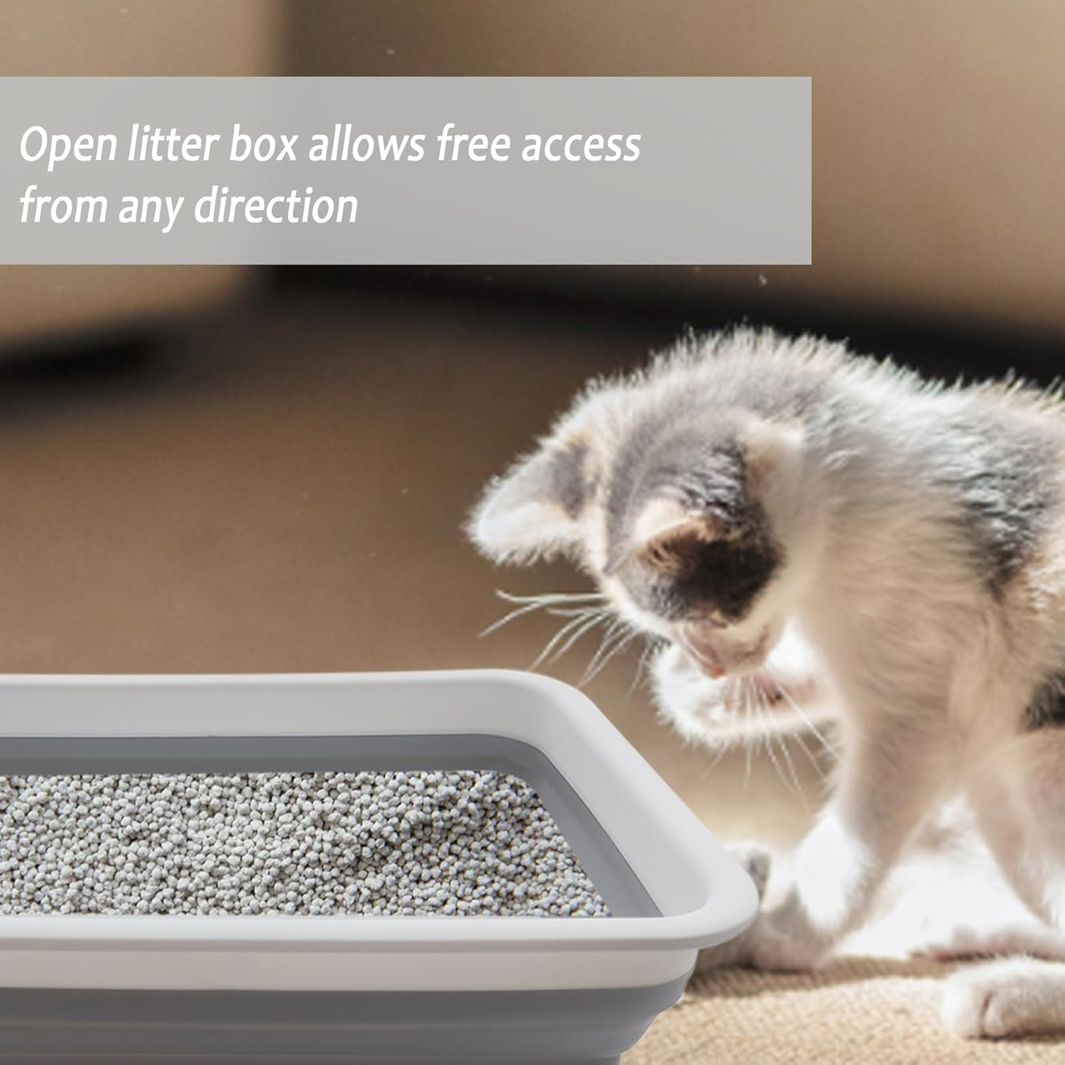 2 Pack Collapsible Small Cat Litter Box, Open Kitten Litter Potty Pan Low Entry Pet Kitty Toilet Foldable Waterproof Travel Toilet for Sick Frail Kitty 14.6 X 10.6 X 4.8 Inches Grey image number 5