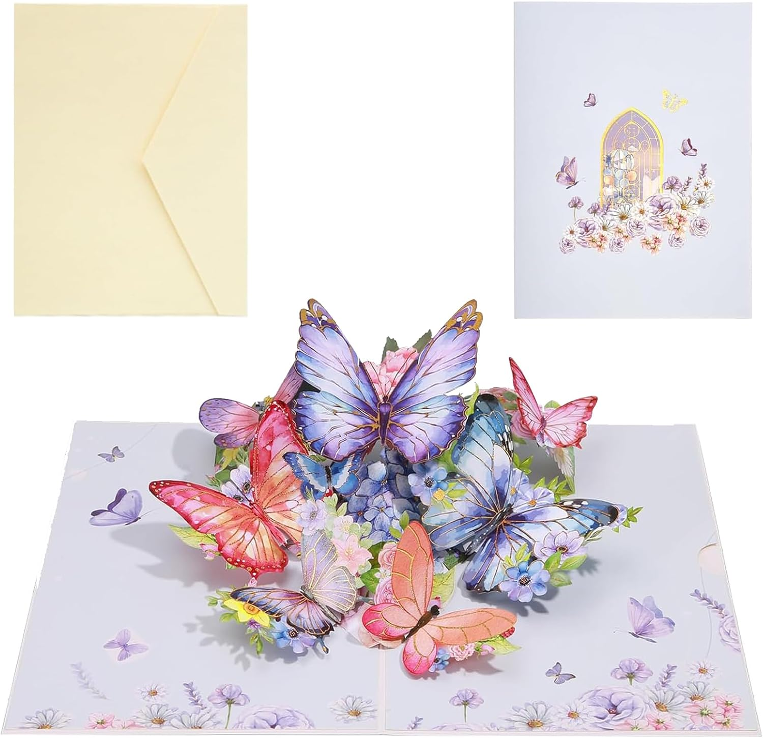 Tuoyi 3D Butterfly Pop up Card, Butterfly and Flower 3D Greeting Card with Envelope for Any Occasion, Birthday, Mother'S Day, Anniversary, Valentines Day, Handmade Gifts, Foldable Celebration Cards for Friends