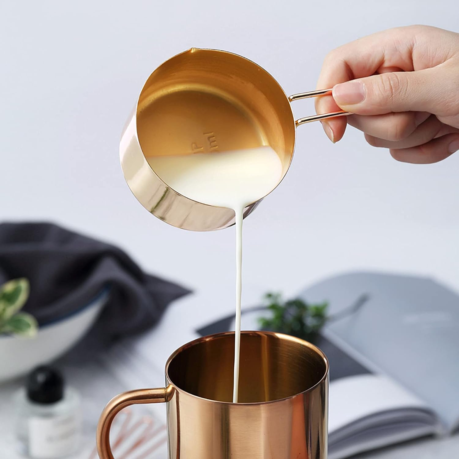 4Pcs Stainless Steel Measuring Cups Set Kitchen Accessories Baking Tea Coffee Measuring Tools (Gold-4Pcs) - Gold image number 3