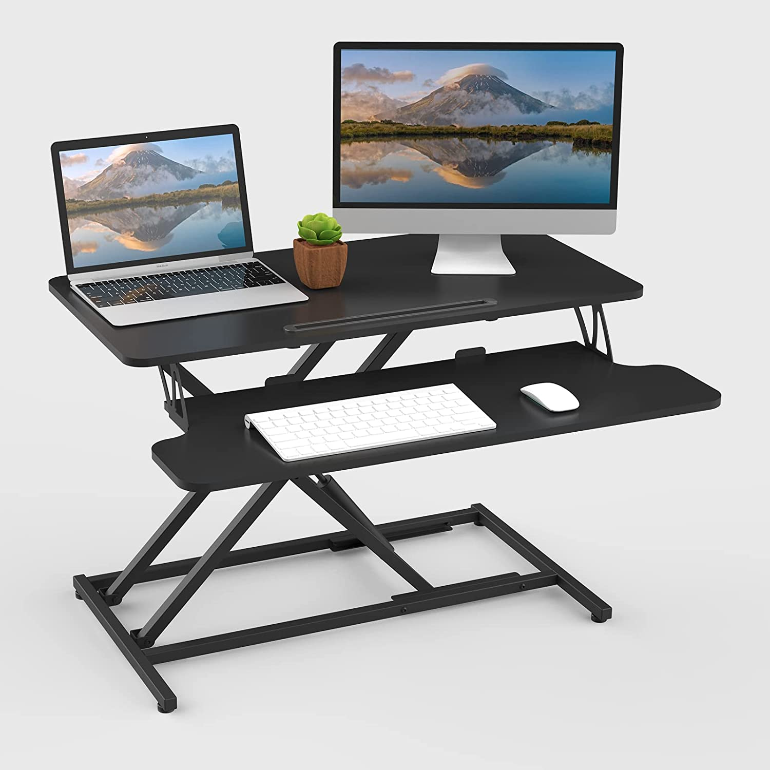 ERGOMAKER Standing Desk Converter, 32"/80Cm Wide Height Adjustable Quick Sit Stand Computer Desk Converter for Home Office Workstation (Black Frame + Black Desktop) image number 6
