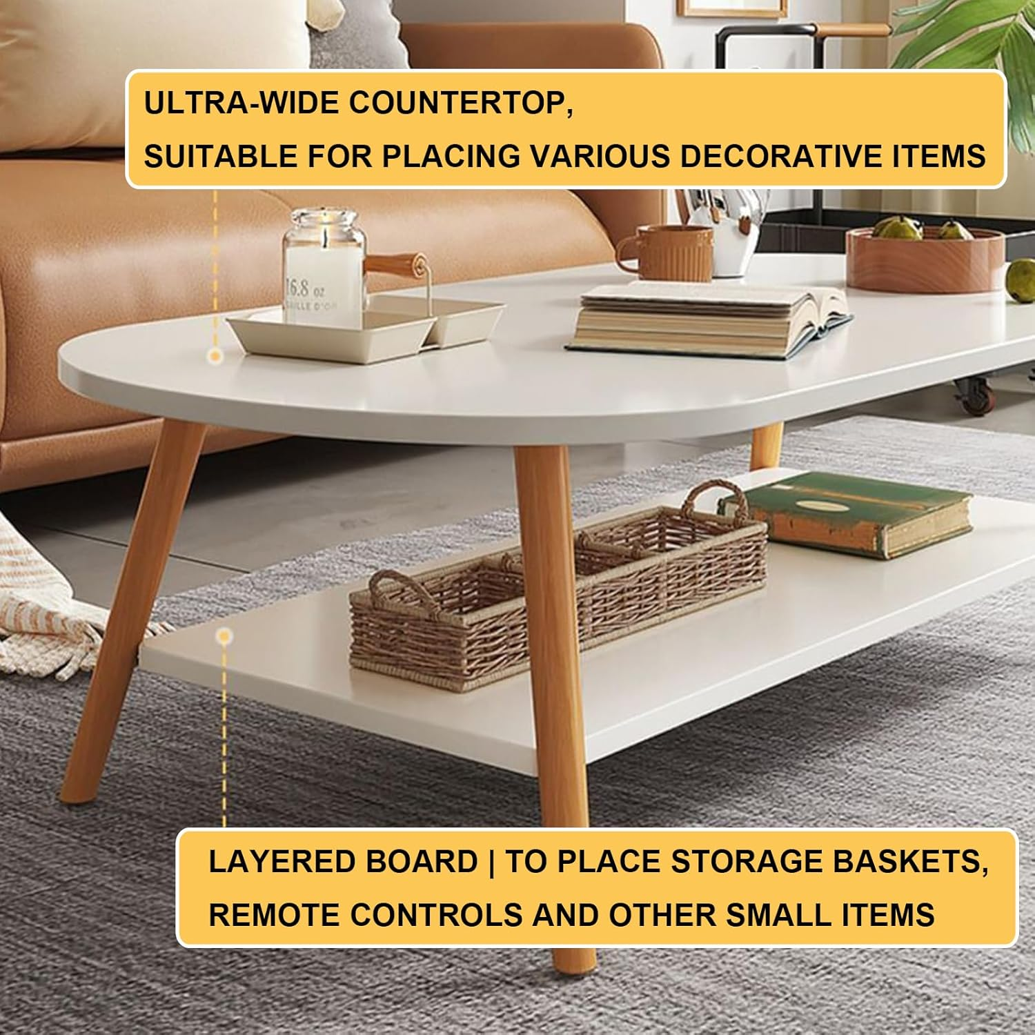 Coffee Table, 39" Wooden End Table, Center Table for Living Room, Modern Design Furniture for Home, Side Table - White | Center Table for Living Room image number 3