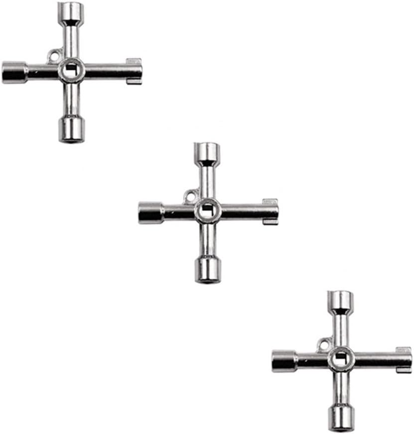 3 Pack 4-Way Multi-Functional Universal Cross Key,Plumbing Key Wrench,Electric Cabinet Keys，Gas Meter Keys,Electricians Valve Tools (Silver) image number 5
